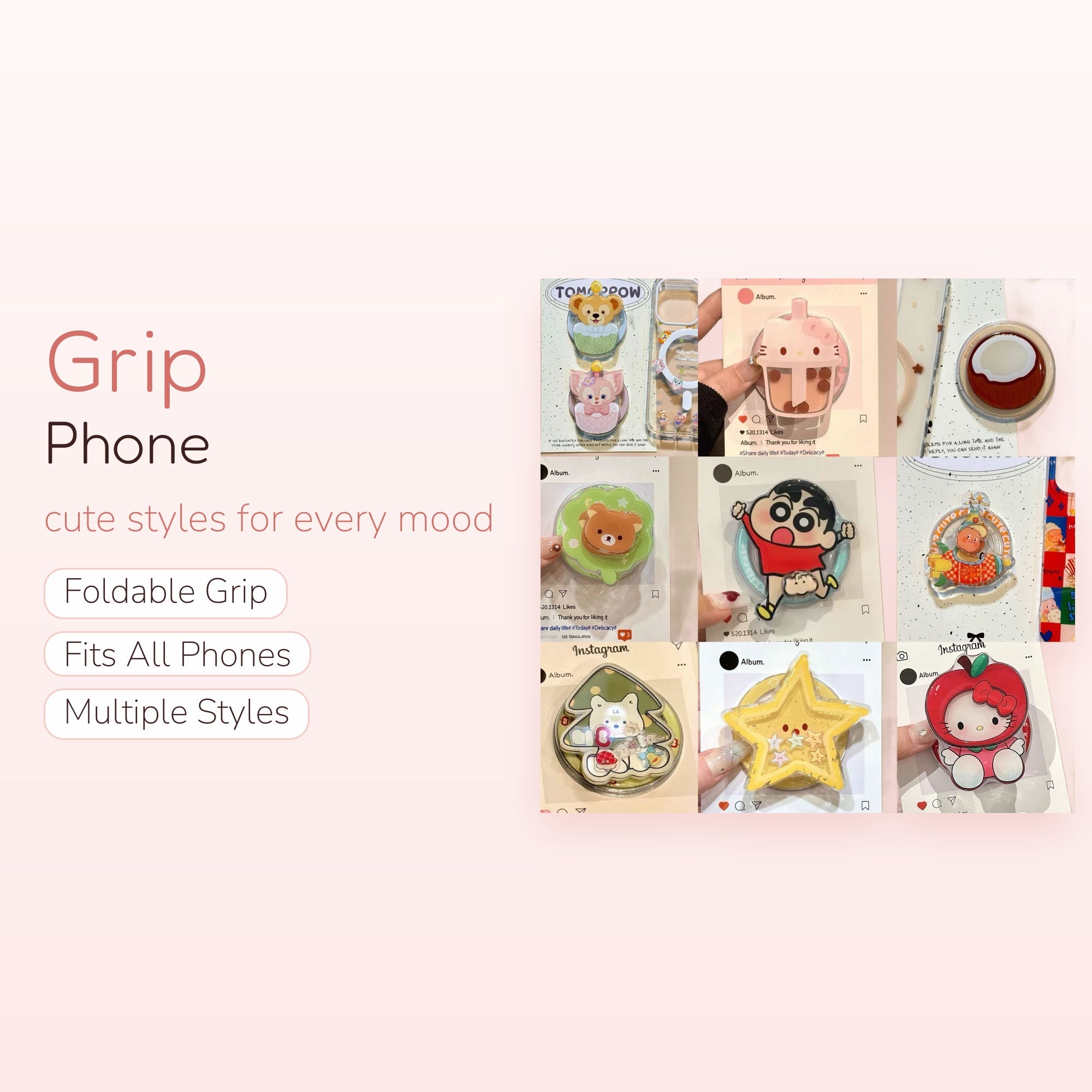 Assorted Kawaii Character Phone Grips | Cute Pop Socket Stand for Phones
