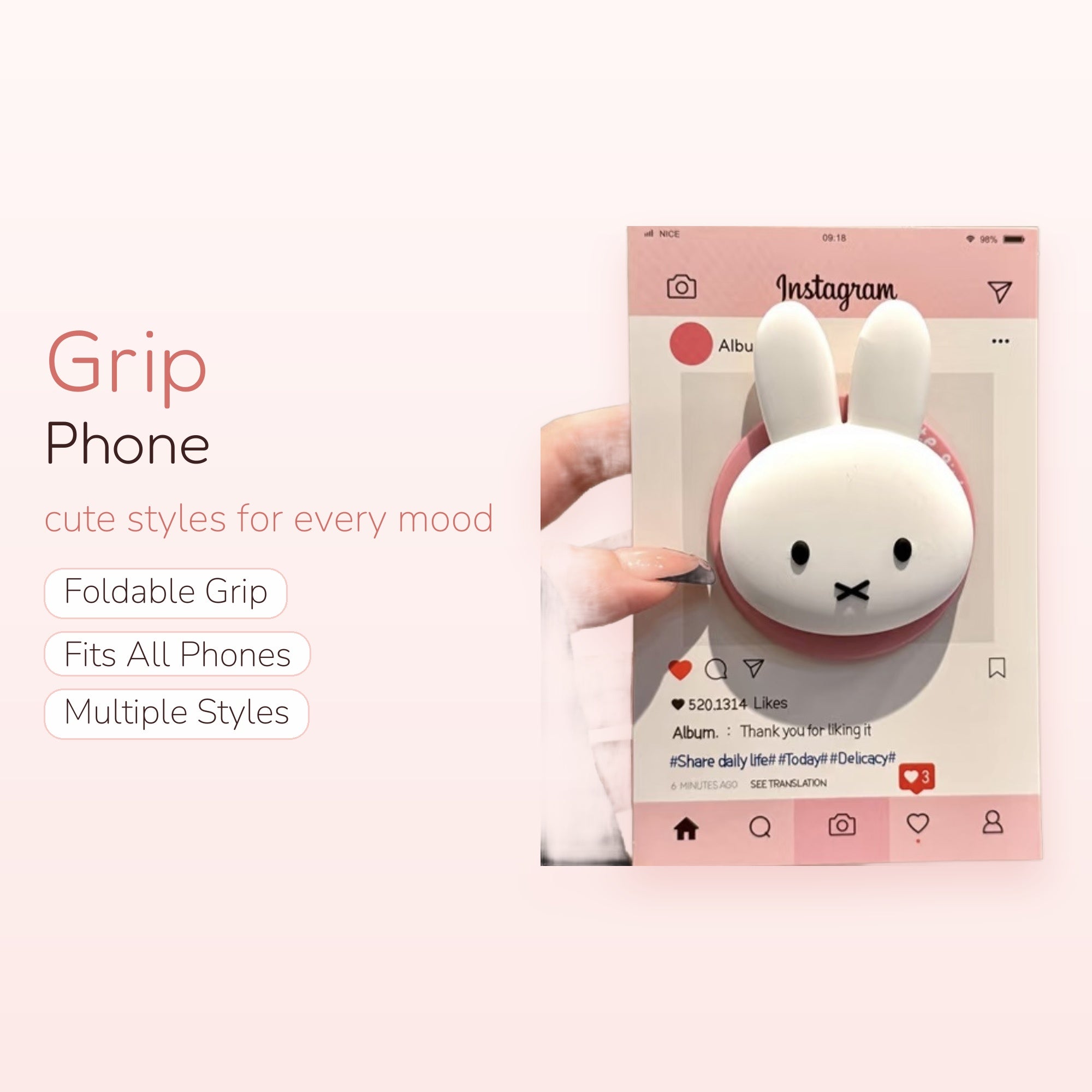 Cute White Bunny Phone Grip | Kawaii Miffy Pop Socket Stand