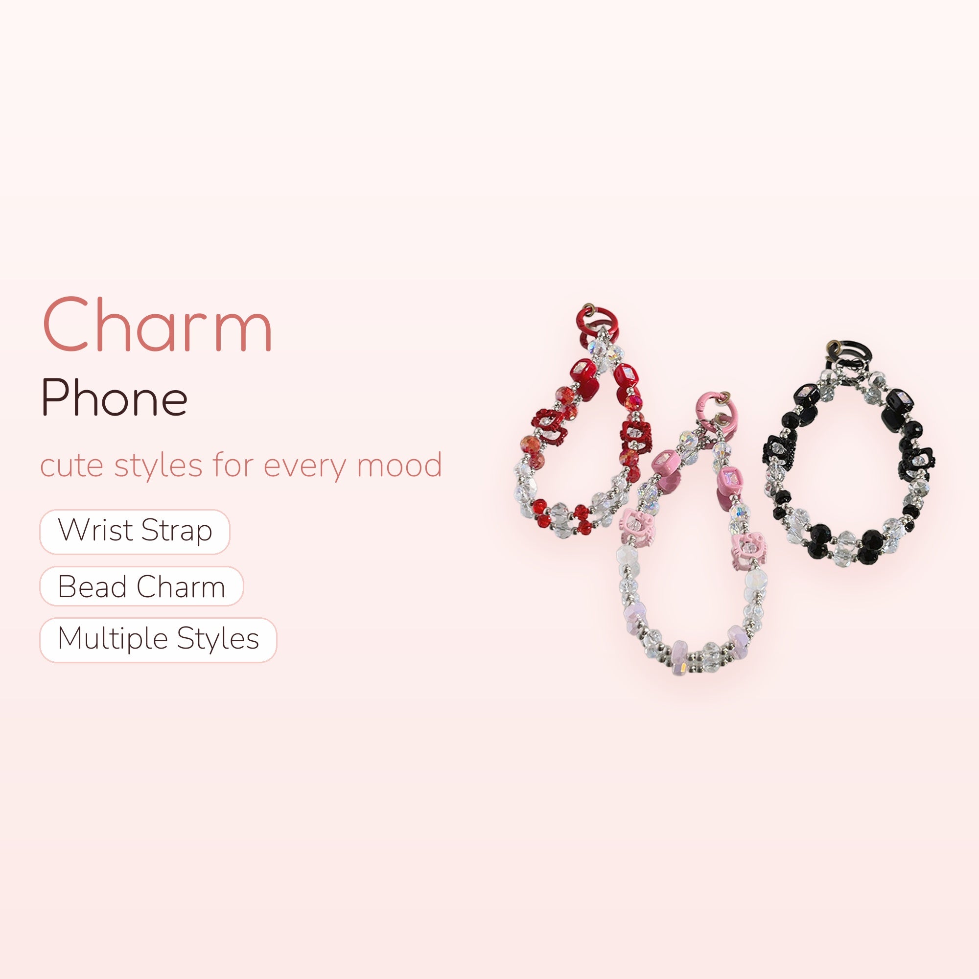 Y2K Beaded Hello Kitty Phone Charm | Aesthetic Crystal Wrist Strap