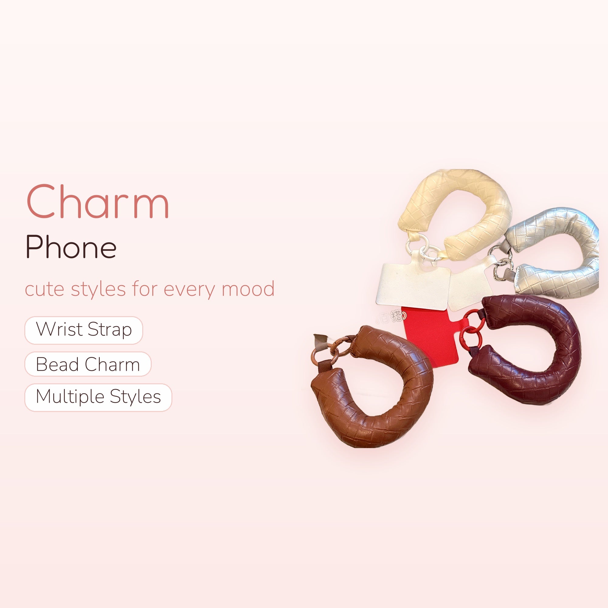Braided Leather Wrist Phone Charm | Padded Woven Texture Phone Strap