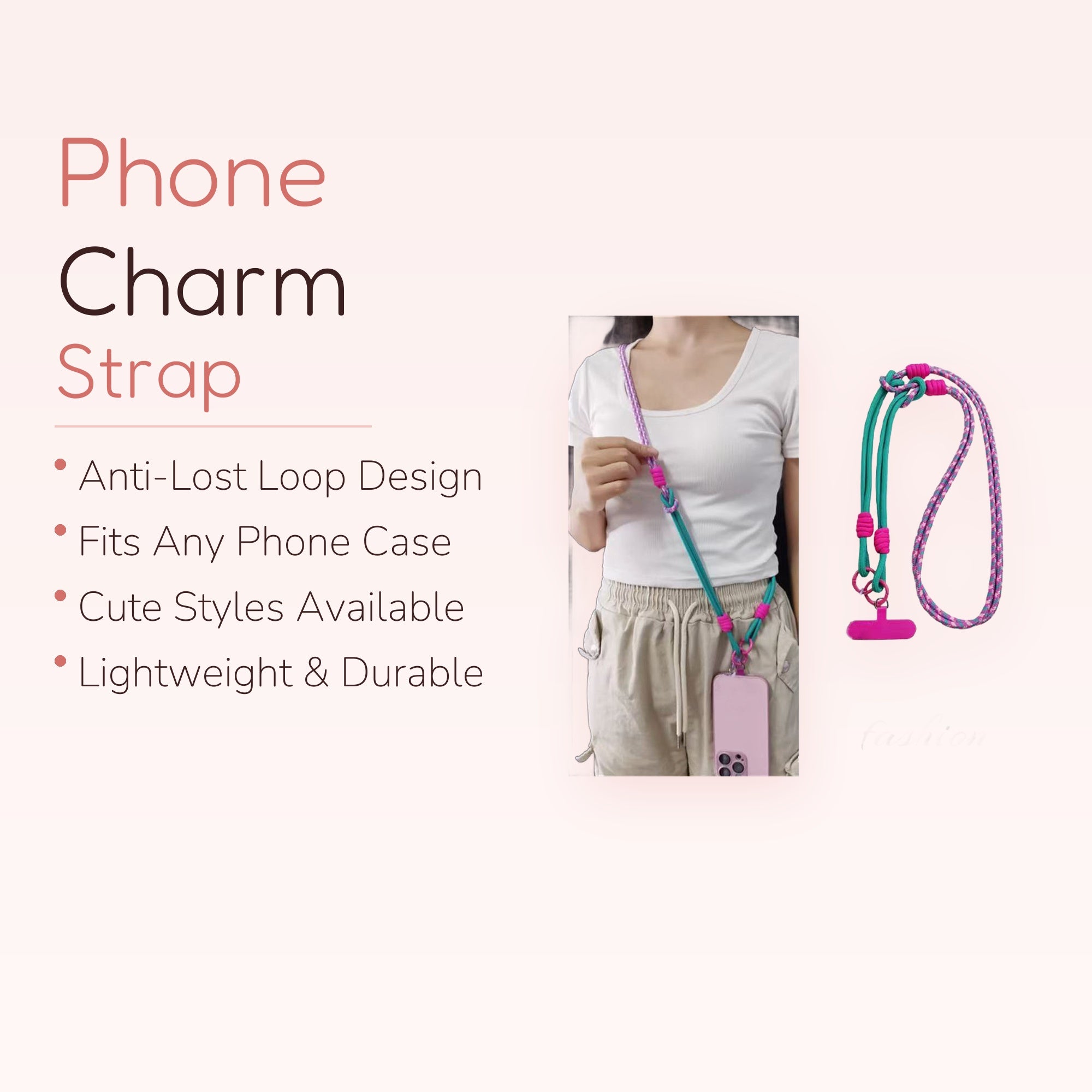 Vibrant Teal & Pink Braided Phone Lanyard | Adjustable Crossbody Strap