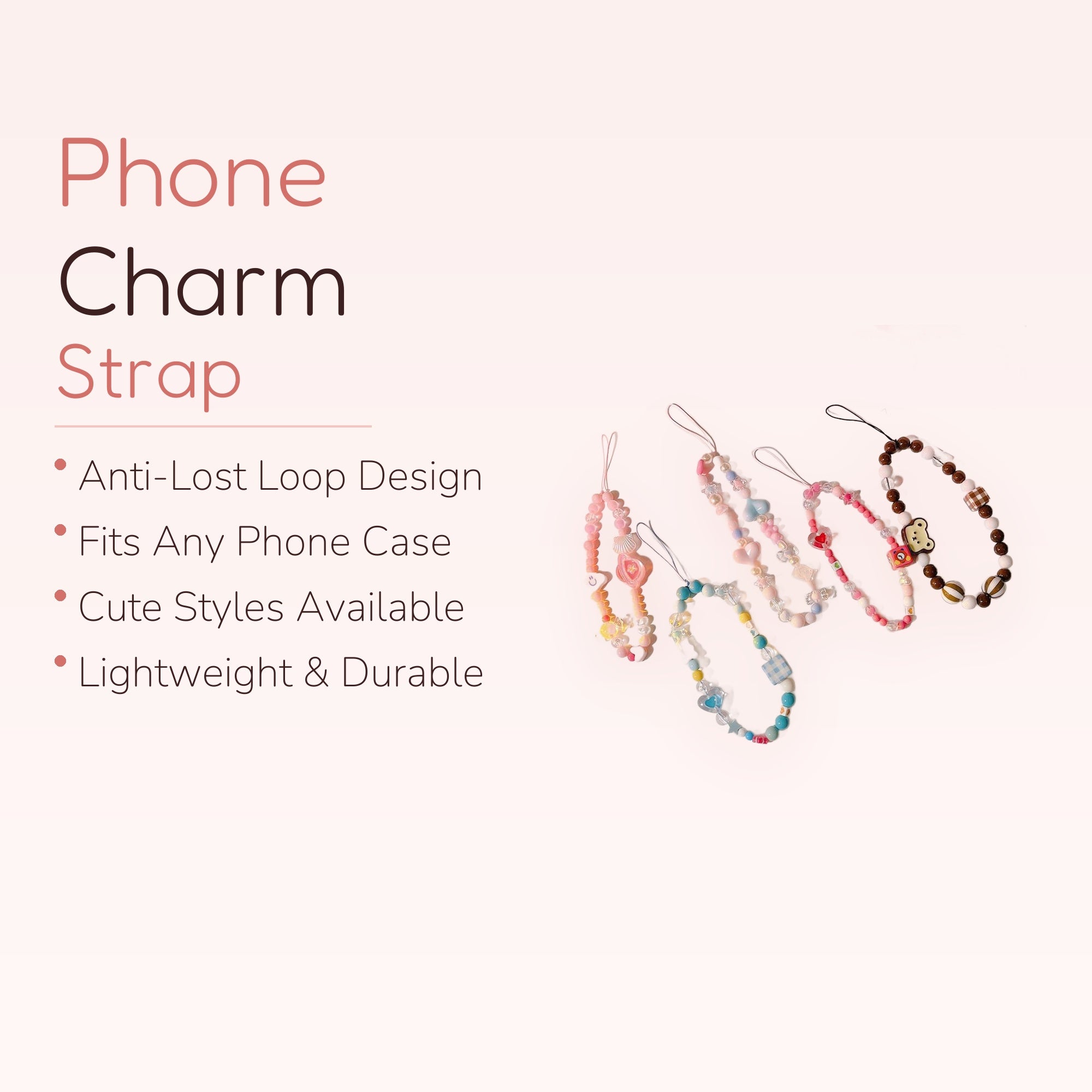 Kawaii Beaded Phone Charm Strap | Cute Wrist Lanyard for Phones