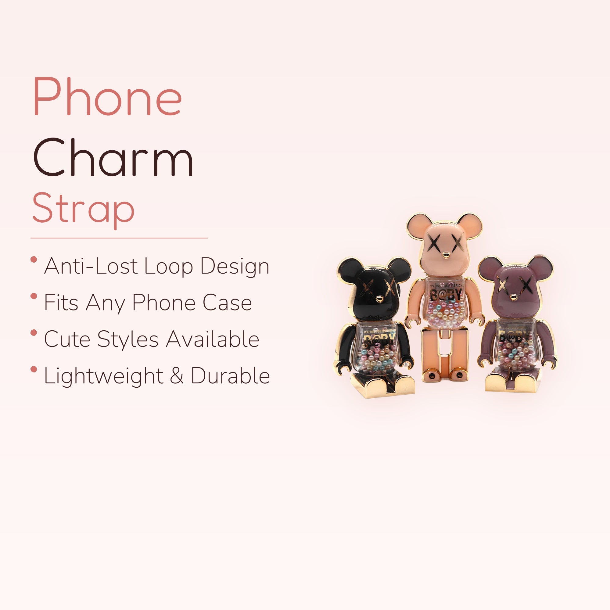 Kawaii Bear Phone Stand | Pearl Bead Bearbrick Phone Holder | Cute Desk Accessory | Y2K Aesthetic | Gift for Her