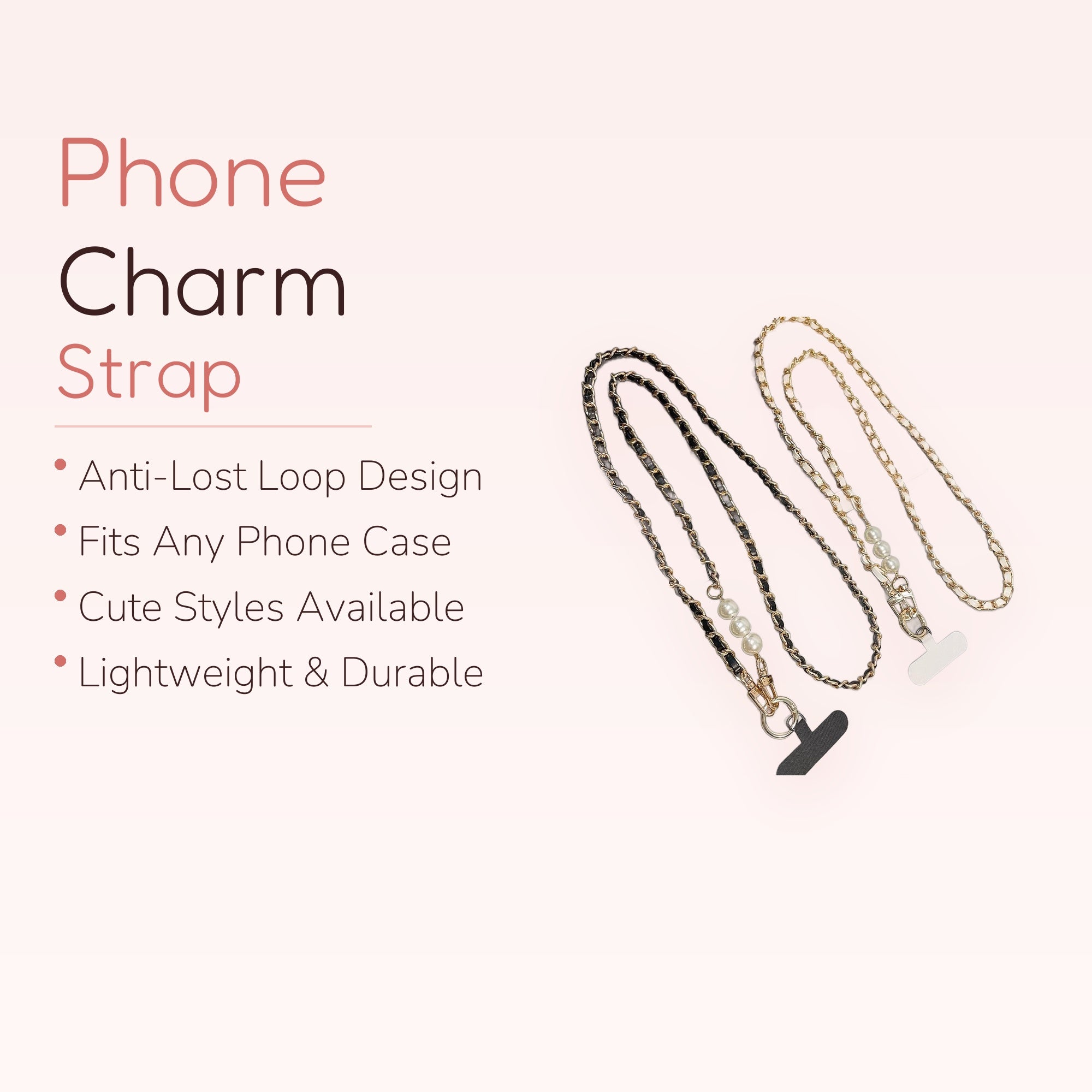 SIMPLYBUBBI — Elegance Gold Chain Pearl Phone Strap | Faux Leather Lanyard