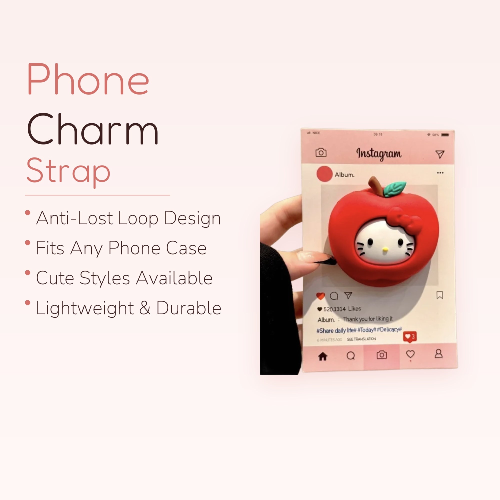 Cute Hello Kitty Apple Phone Grip | Kawaii Red Fruit Pop Socket Stand