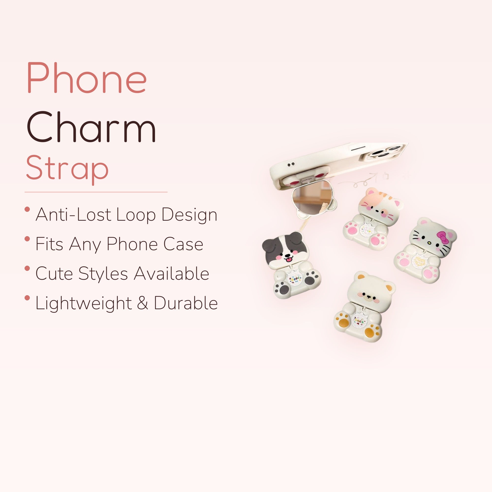 Cute Animal Face Phone Grip with Mirror | Kawaii Foldable Pop Socket Stand