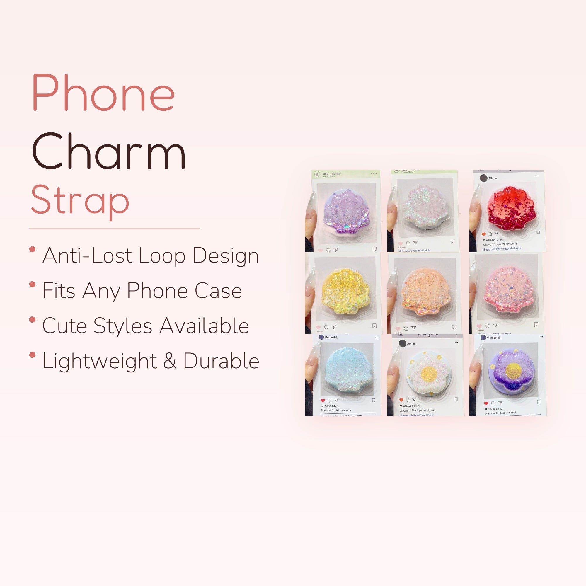 Sparkly Glitter Shell Phone Grip | Kawaii Pastel Pop Socket Stand