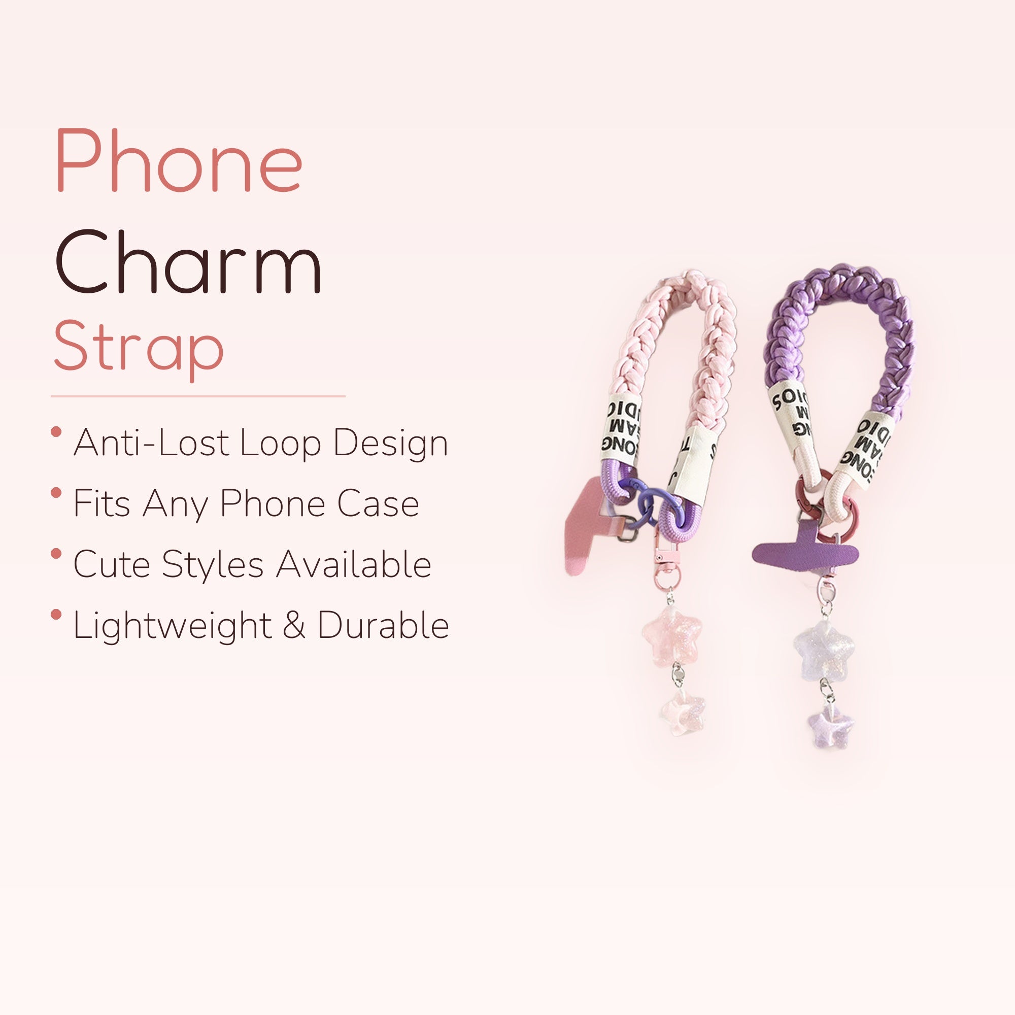 SIMPLYBUBBI — Pastel Braided Wrist Phone Charm | Star Charm Lanyard
