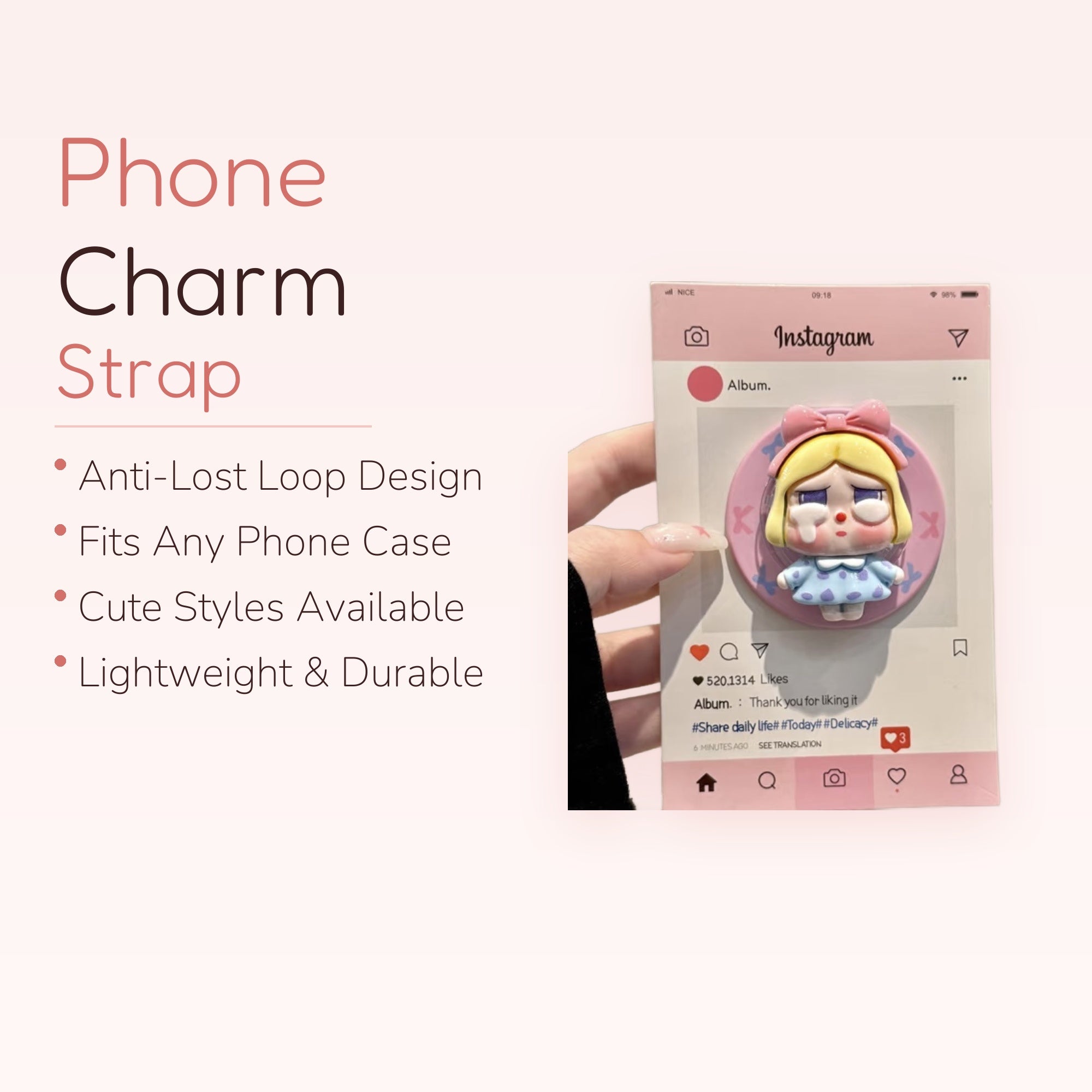 SIMPLYBUBBI — Sad Bow Girl Phone Grip | Pink Instagram Frame Pop Socket