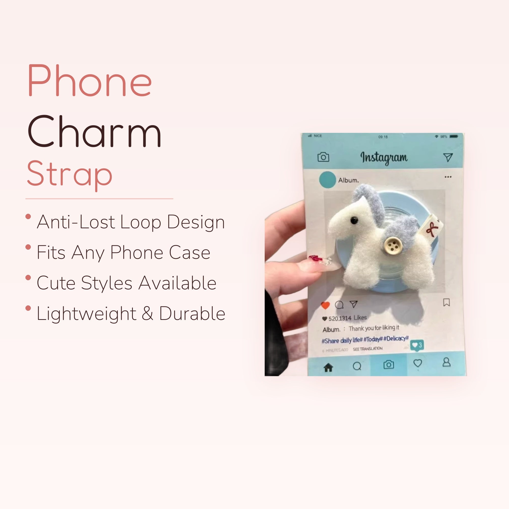 Cute White & Blue Felt Horse Phone Grip | Kawaii Pop Socket Stand for Girls