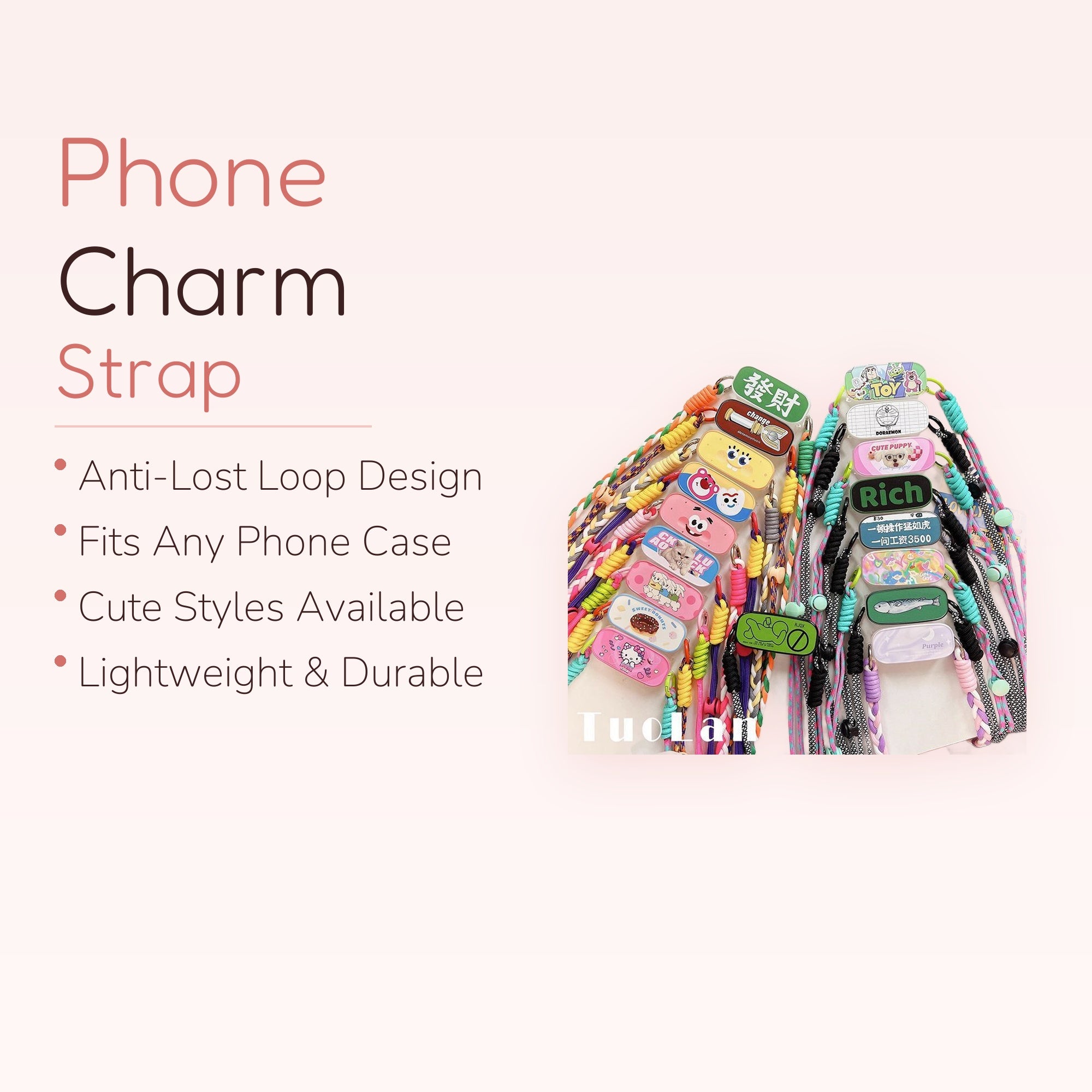Kawaii Cartoon Character Phone Lanyard | Colorful Braided Crossbody Strap with Card Holder