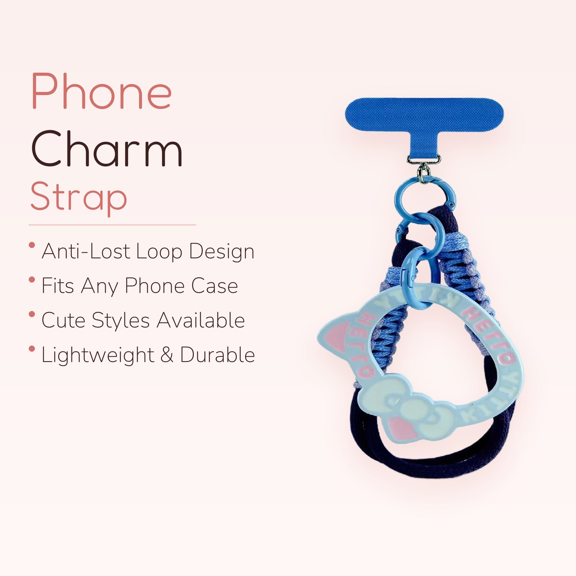Blue Braided Hello Kitty Phone Charm | Cute Silicone Kitty Phone Strap