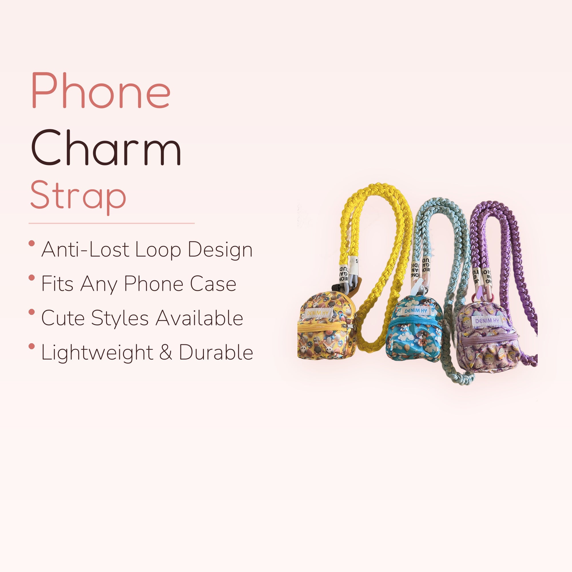 Cute Mini Backpack Phone Charm Lanyard | Braided Rope Crossbody Strap