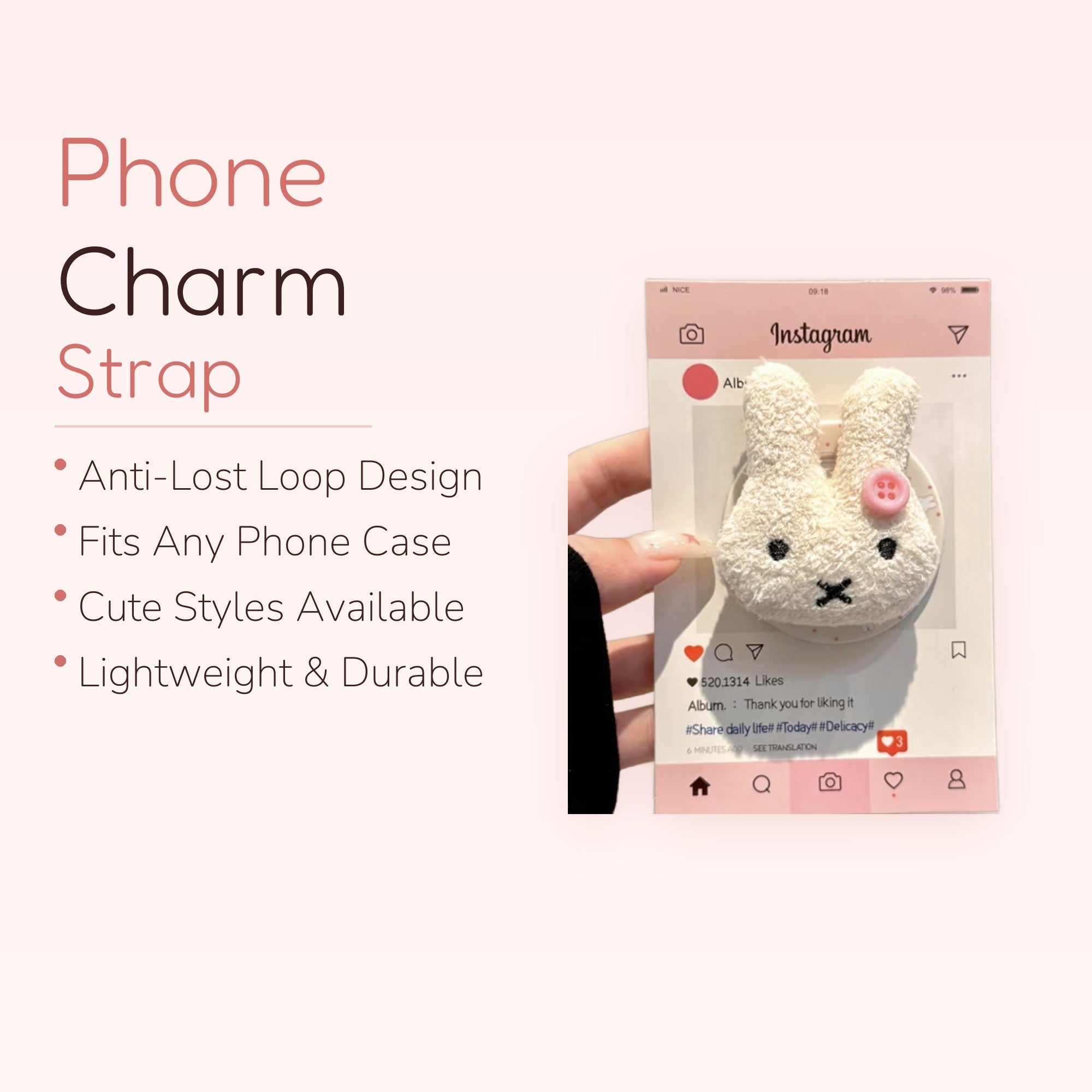 Fluffy White Bunny Phone Grip | Cute Plush Pop Socket Stand