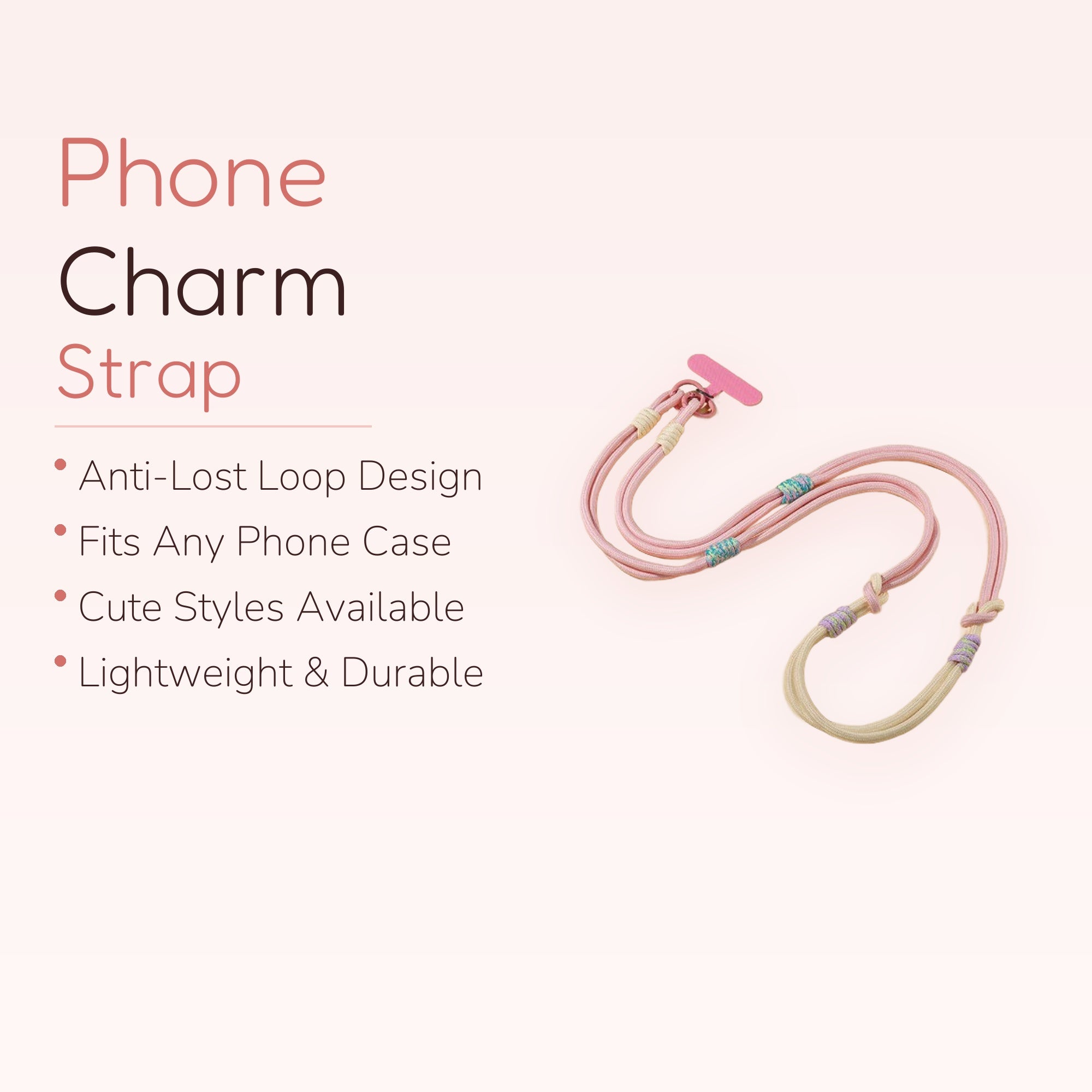 SIMPLYBUBBI — Pink & Cream Braided Phone Lanyard | Multi-Use Crossbody Wrist Strap