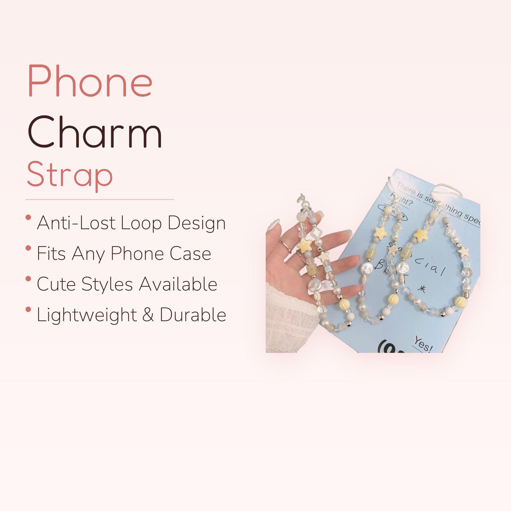 Kawaii Pastel Star & Pearl Phone Charm | Aesthetic Beaded Wrist Strap Lanyard