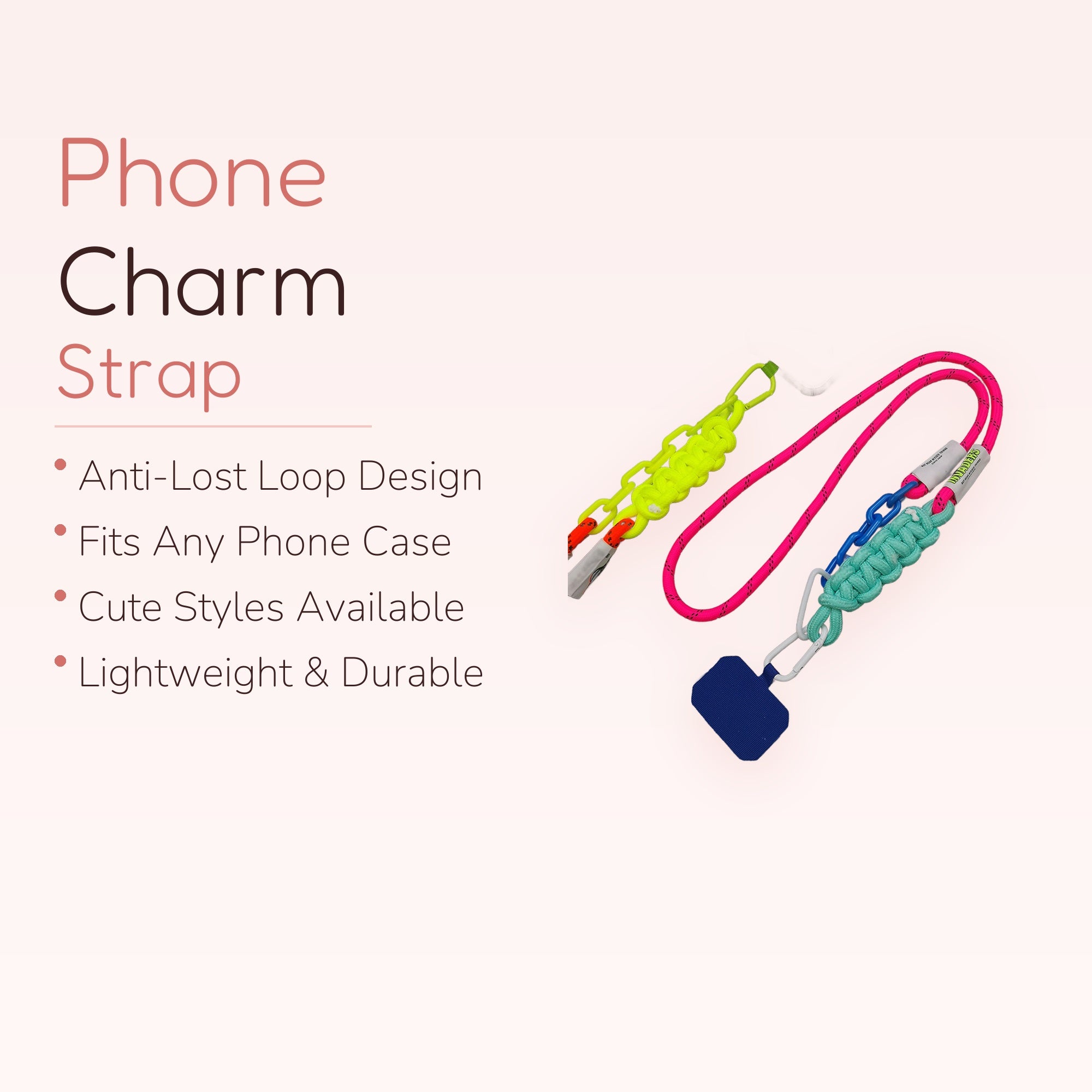 Neon Pink & Green Paracord Phone Lanyard | Y2K Sporty Crossbody Phone Strap