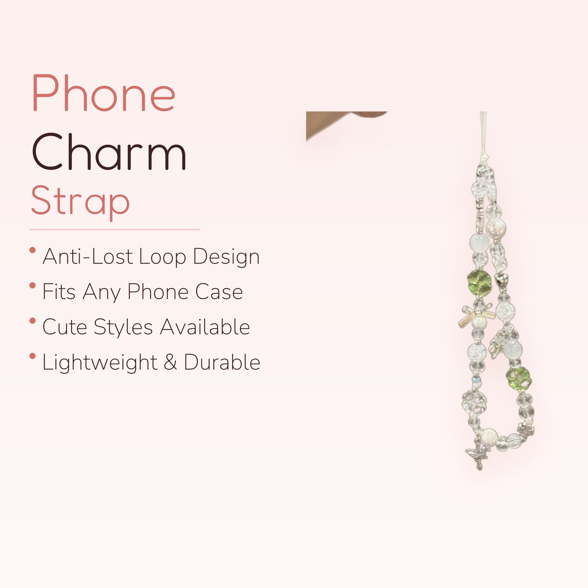 Clear & Green Beaded Phone Charm | Fairycore Dragonfly Wrist Strap
