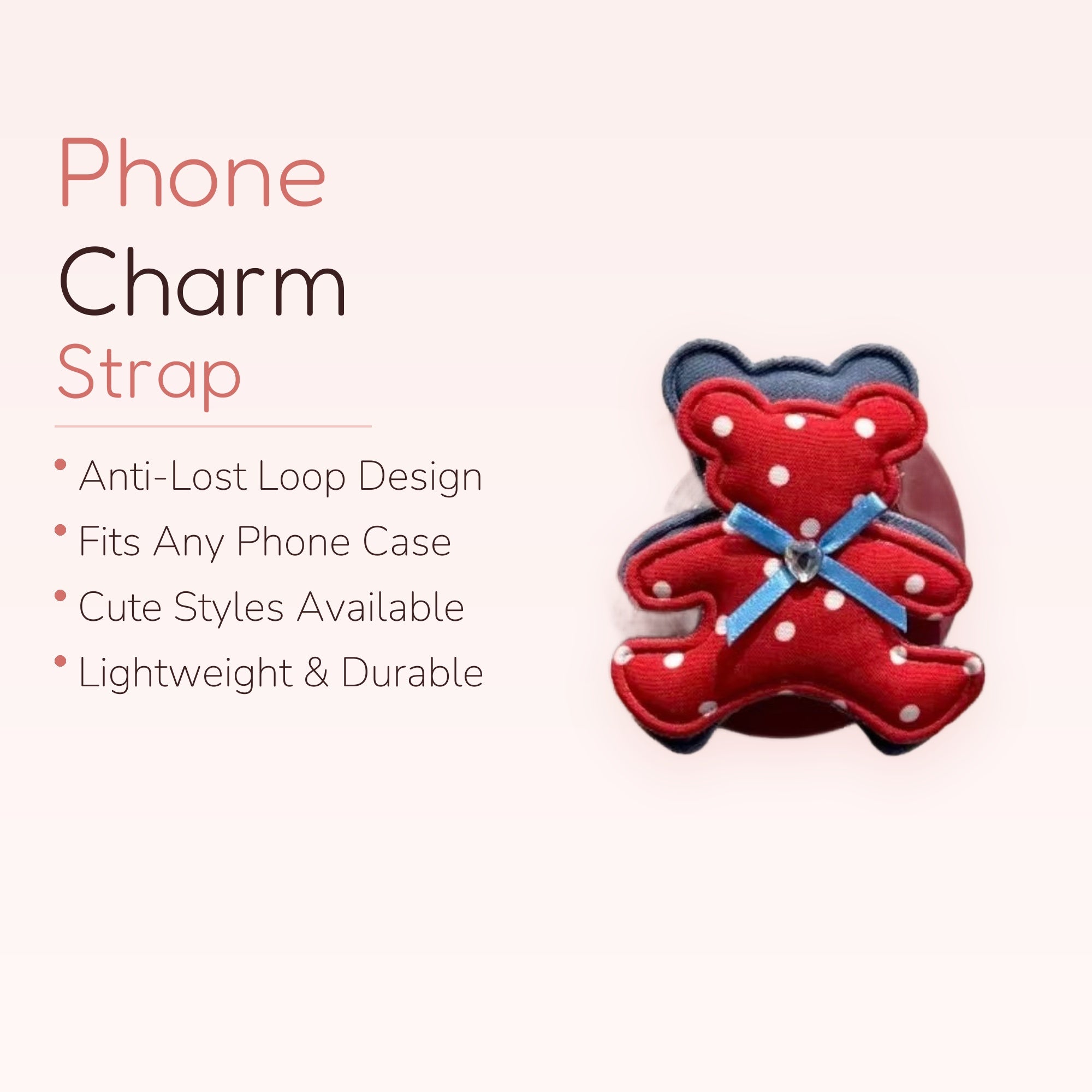 Cute Red Polka Dot Bear Phone Grip | Kawaii Fabric Pop Socket Stand