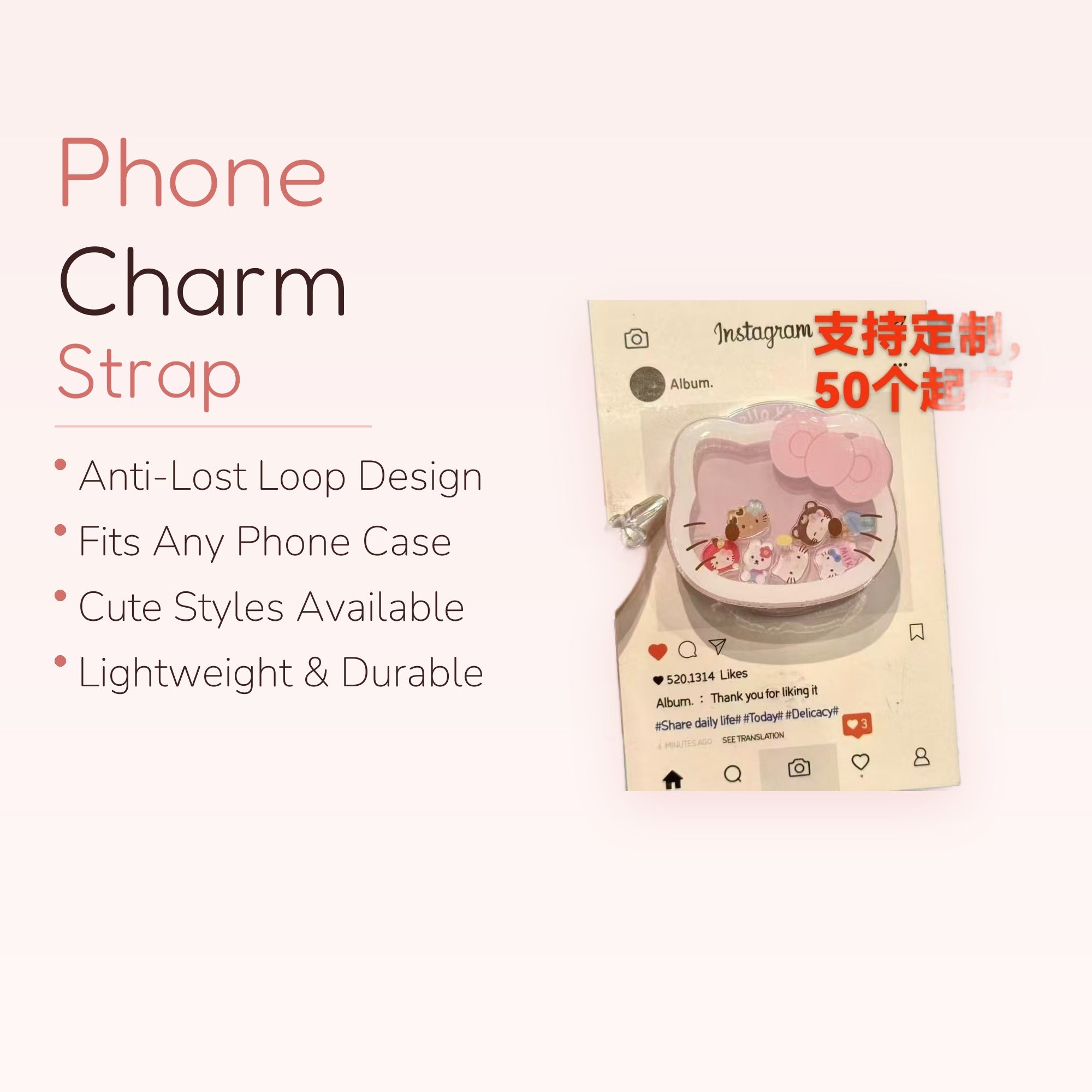 Pink Hello Kitty Shaker Phone Grip | Kawaii Glitter Pop Socket Stand