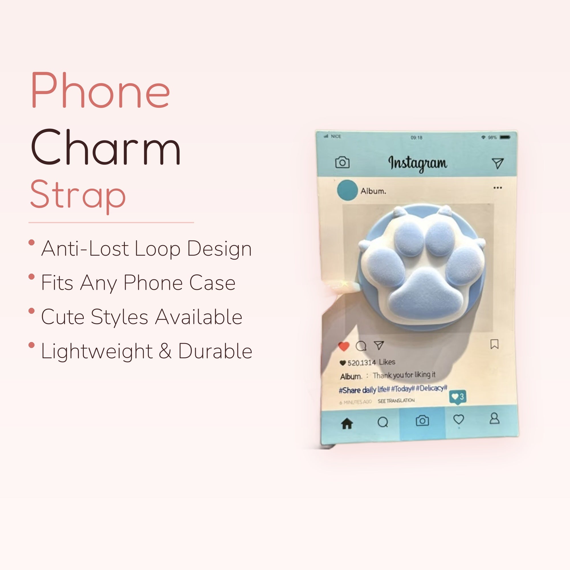 Kawaii Blue Paw Print Phone Grip | Cute Fluffy Pop Socket Stand