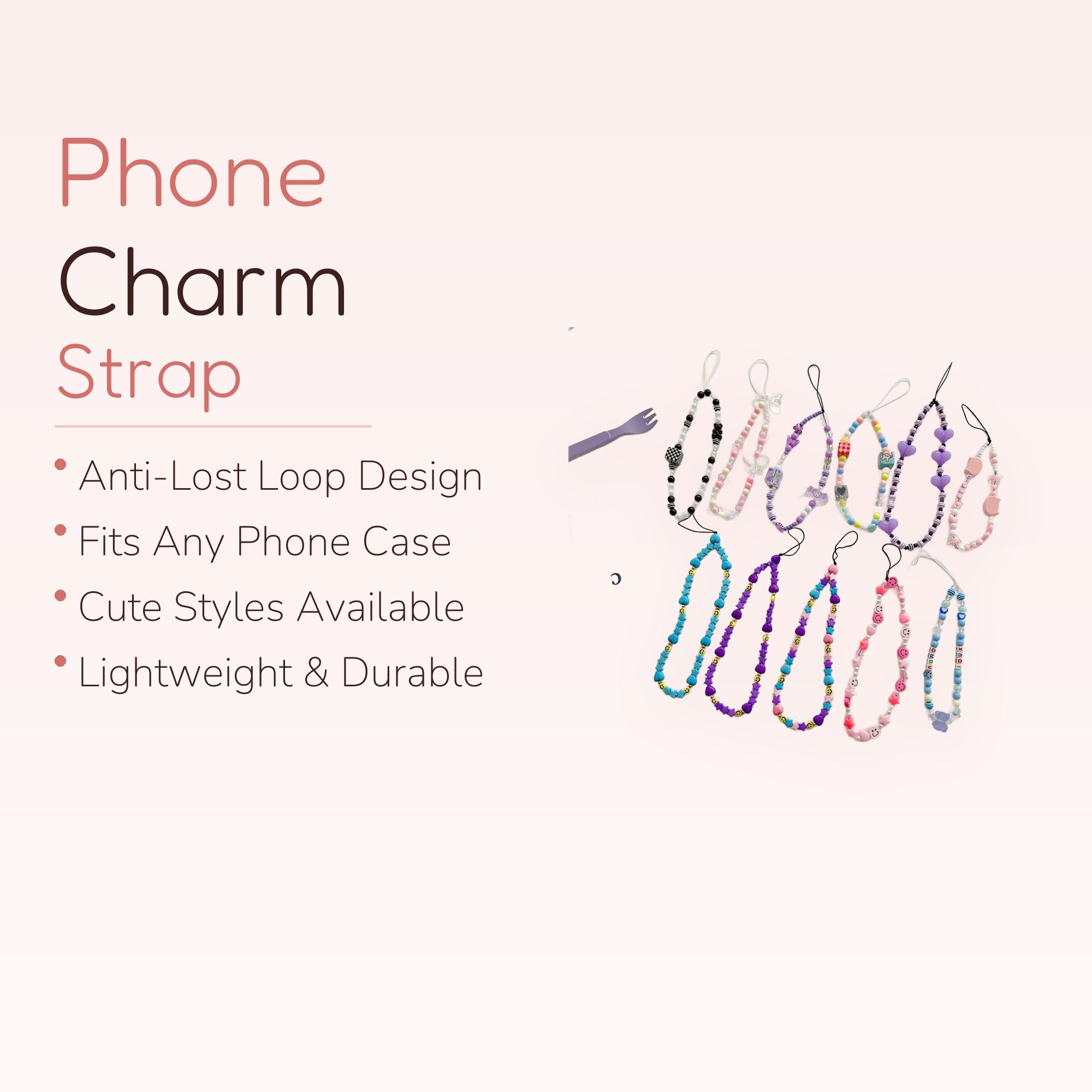 Kawaii Beaded Phone Charm Strap | Cute Wrist Lanyard | Y2K Aesthetic | Gift for Her | Trendy Phone Accessory