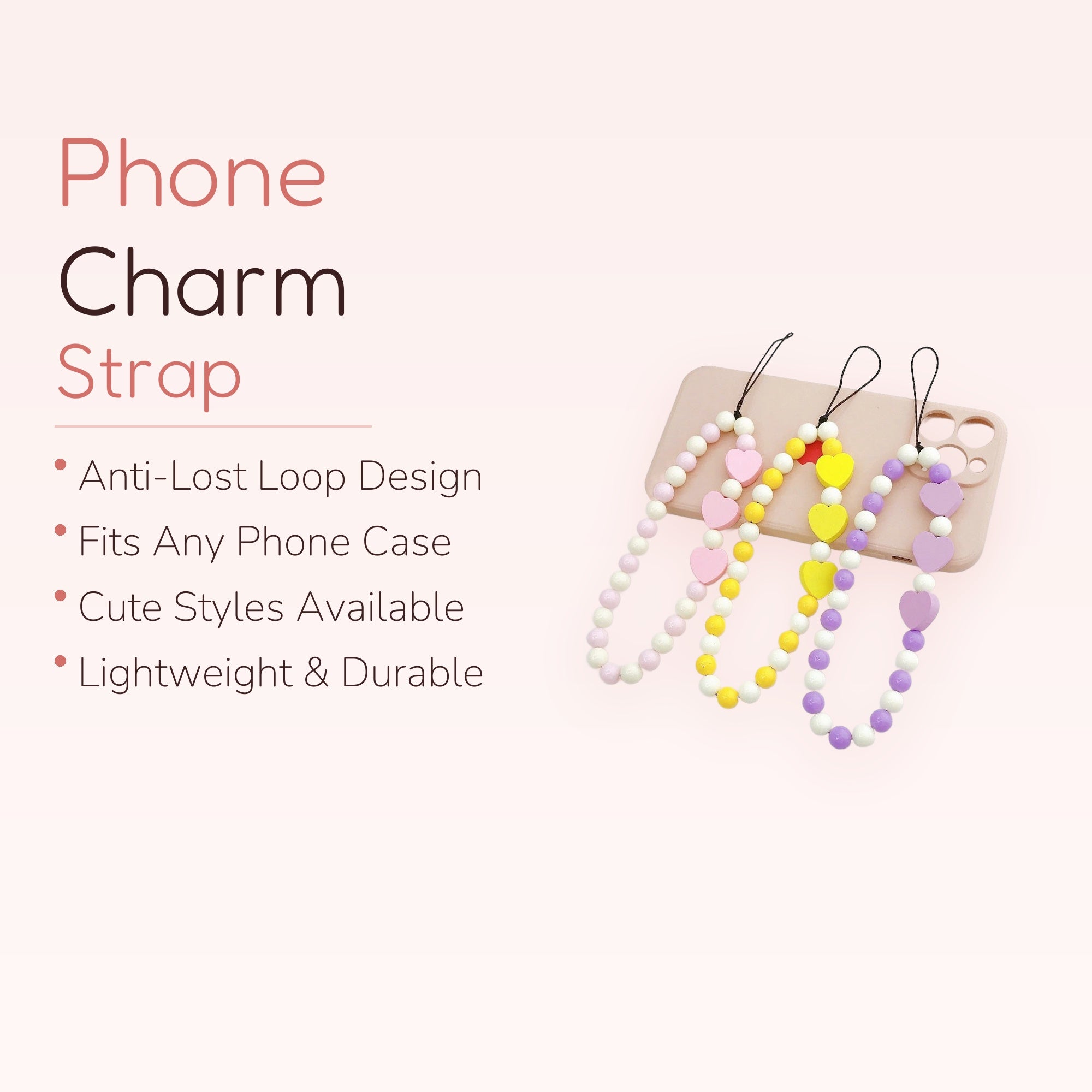 Celestine — Pearlescent Pink Heart & Star Phone Charm