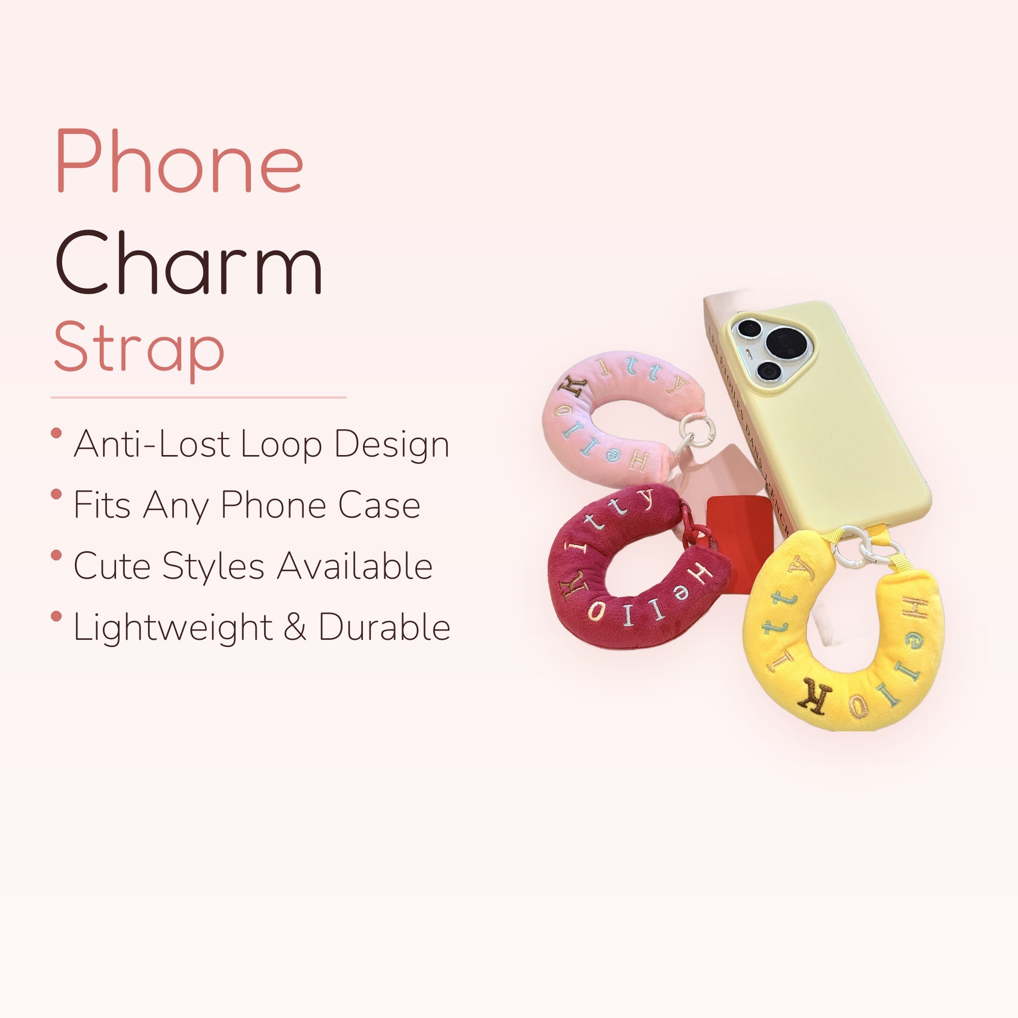 Cute Hello Kitty Plush U-Shaped Phone Charm | Aesthetic Soft Keychain Lanyard