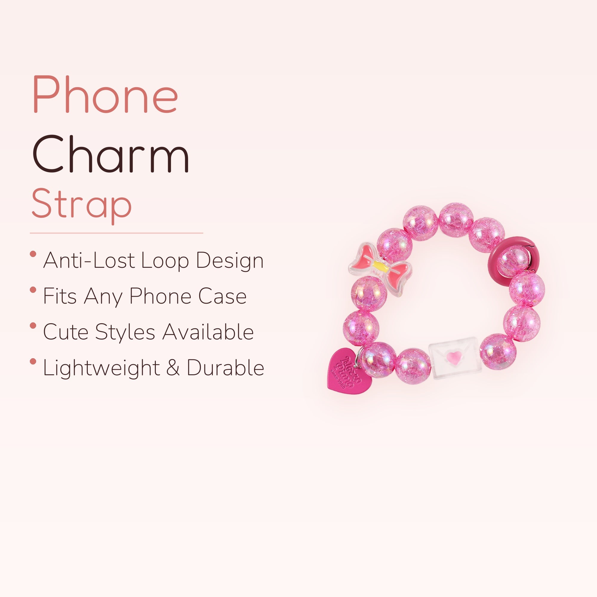 Pink Bubble Bead Phone Charm Strap | Kawaii Wrist Lanyard