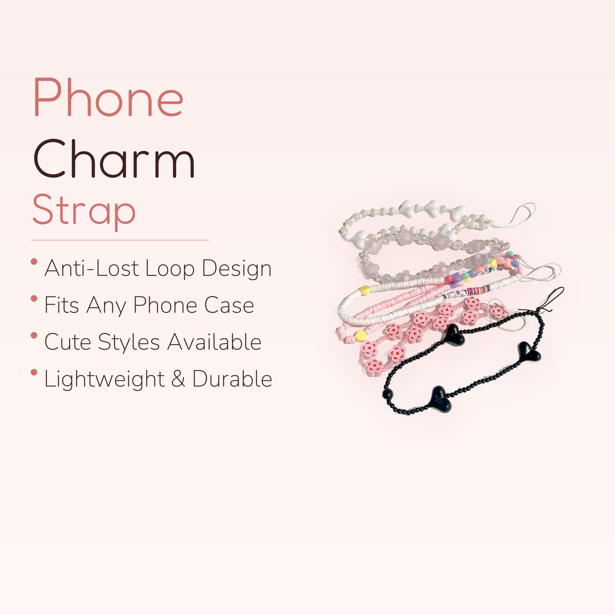 Kawaii Beaded Phone Charm Strap | Cute Wrist Lanyard