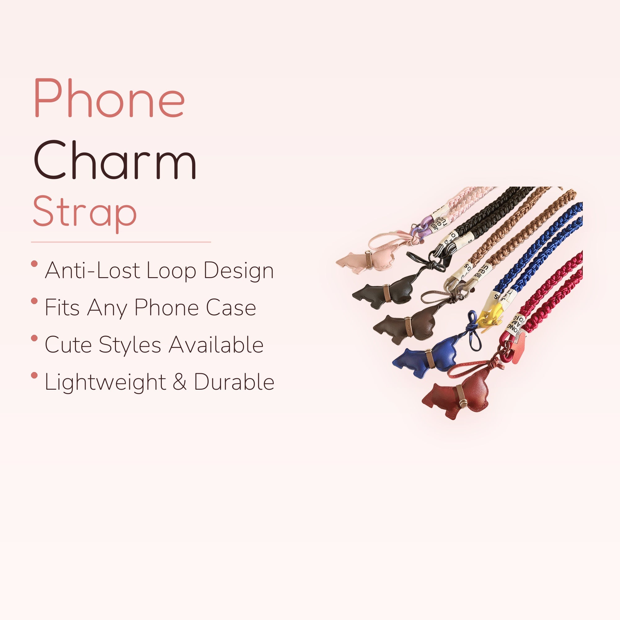 Cute Braided Rope Phone Charm | Colorful Leather Dog Wrist Strap