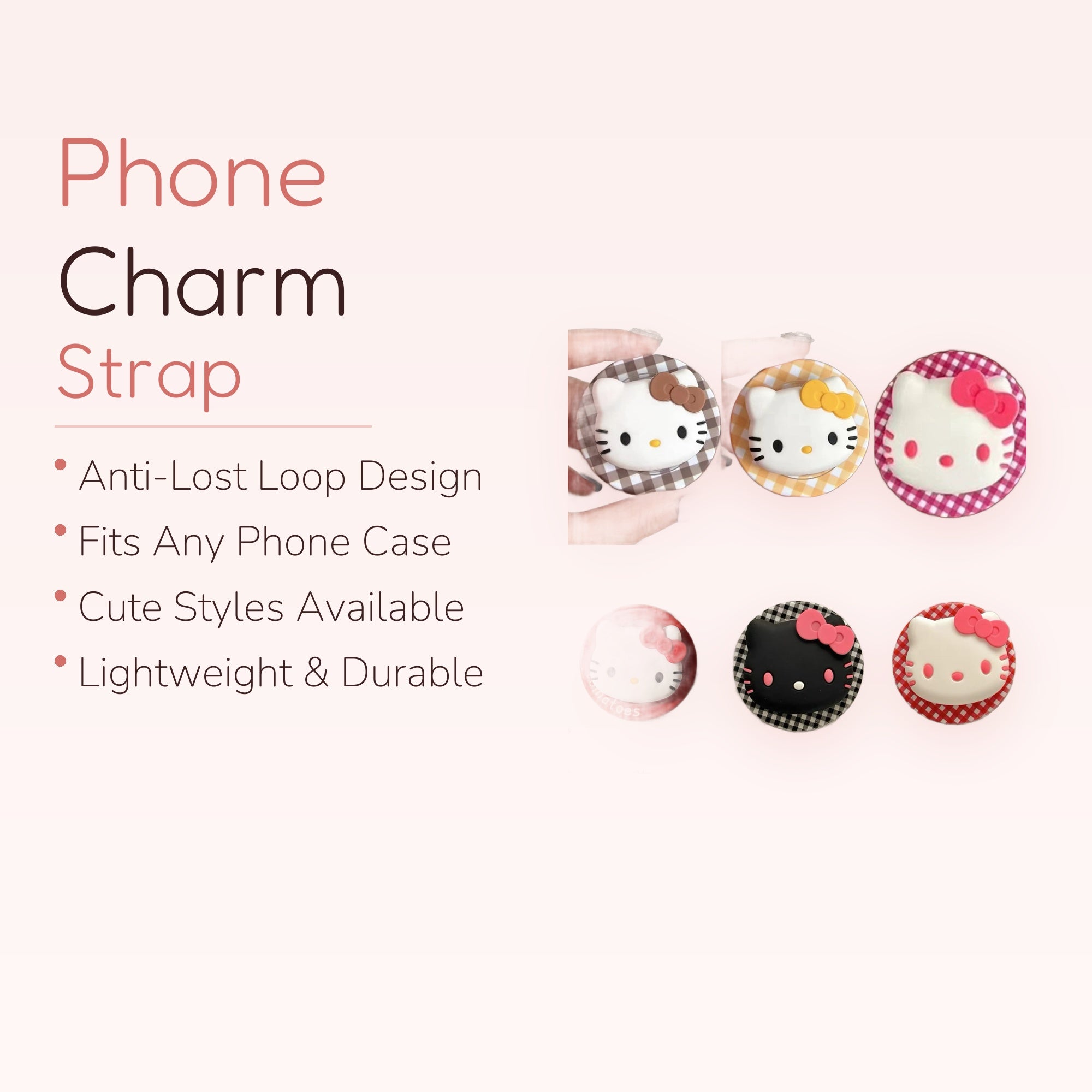 Cute Hello Kitty Gingham Phone Grip | Kawaii Pop Socket Stand for Girls