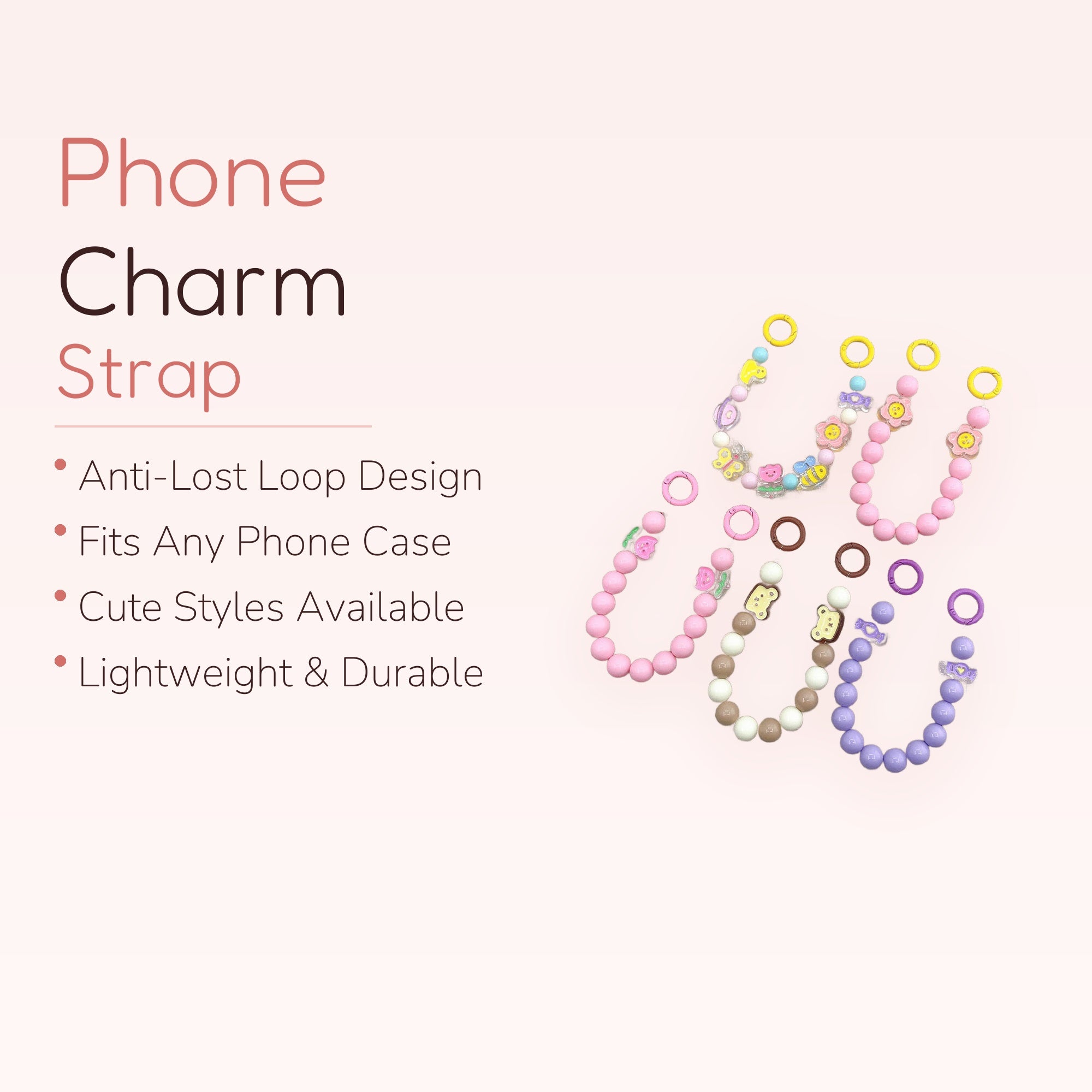 Kawaii Pastel Beaded Phone Charm Straps | Cute Animal & Flower Wrist Lanyards