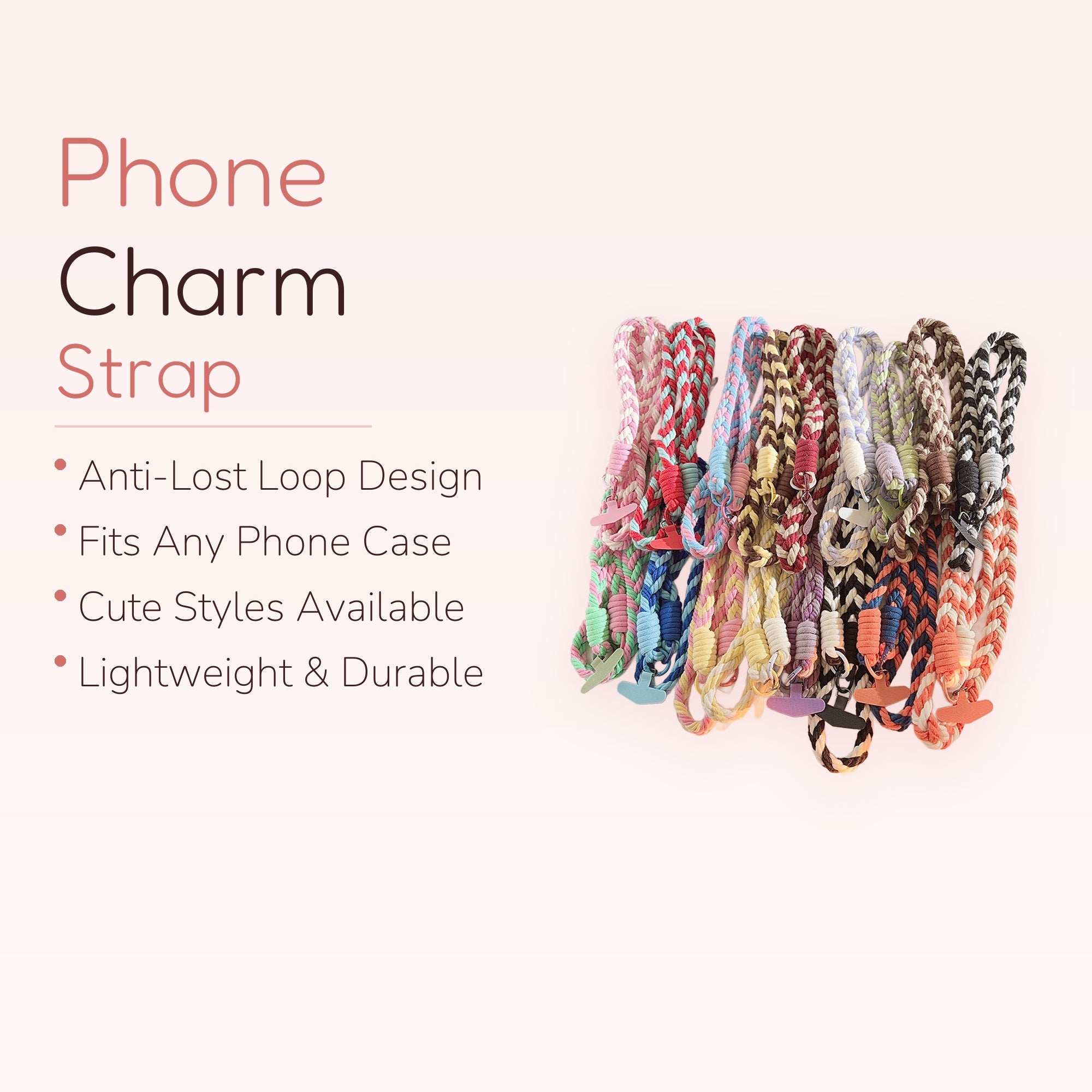 Braided Rope Phone Charm Lanyard | Colorful Woven Crossbody Strap with Phone Tab