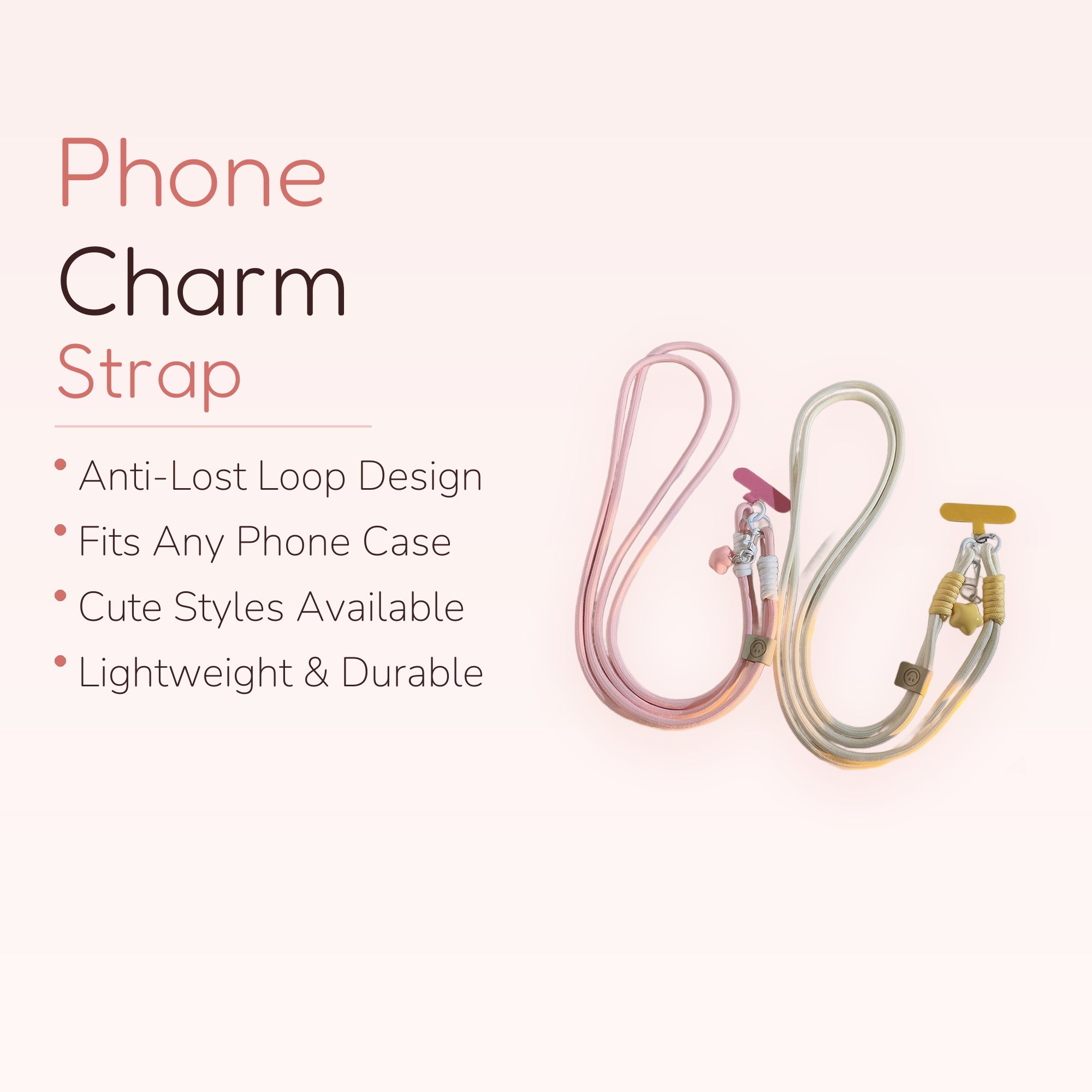 Pastel Pink & Cream Star Phone Lanyard | Cute Adjustable Crossbody Strap