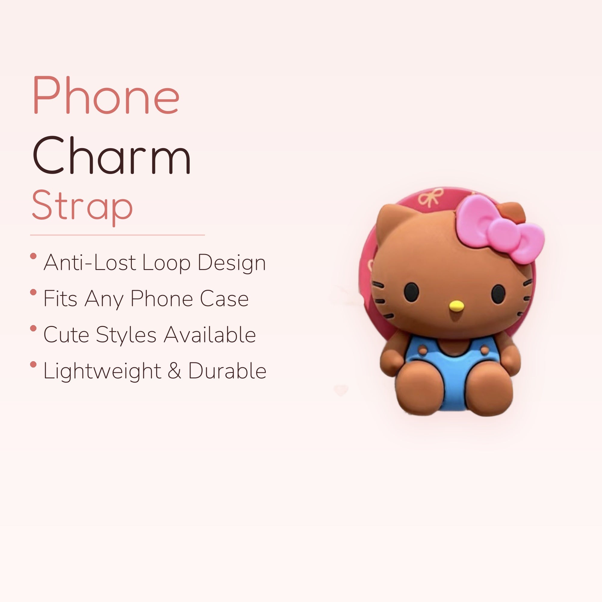 Kawaii Brown Hello Kitty Phone Grip | Cute Blue Overalls Pop Socket Stand