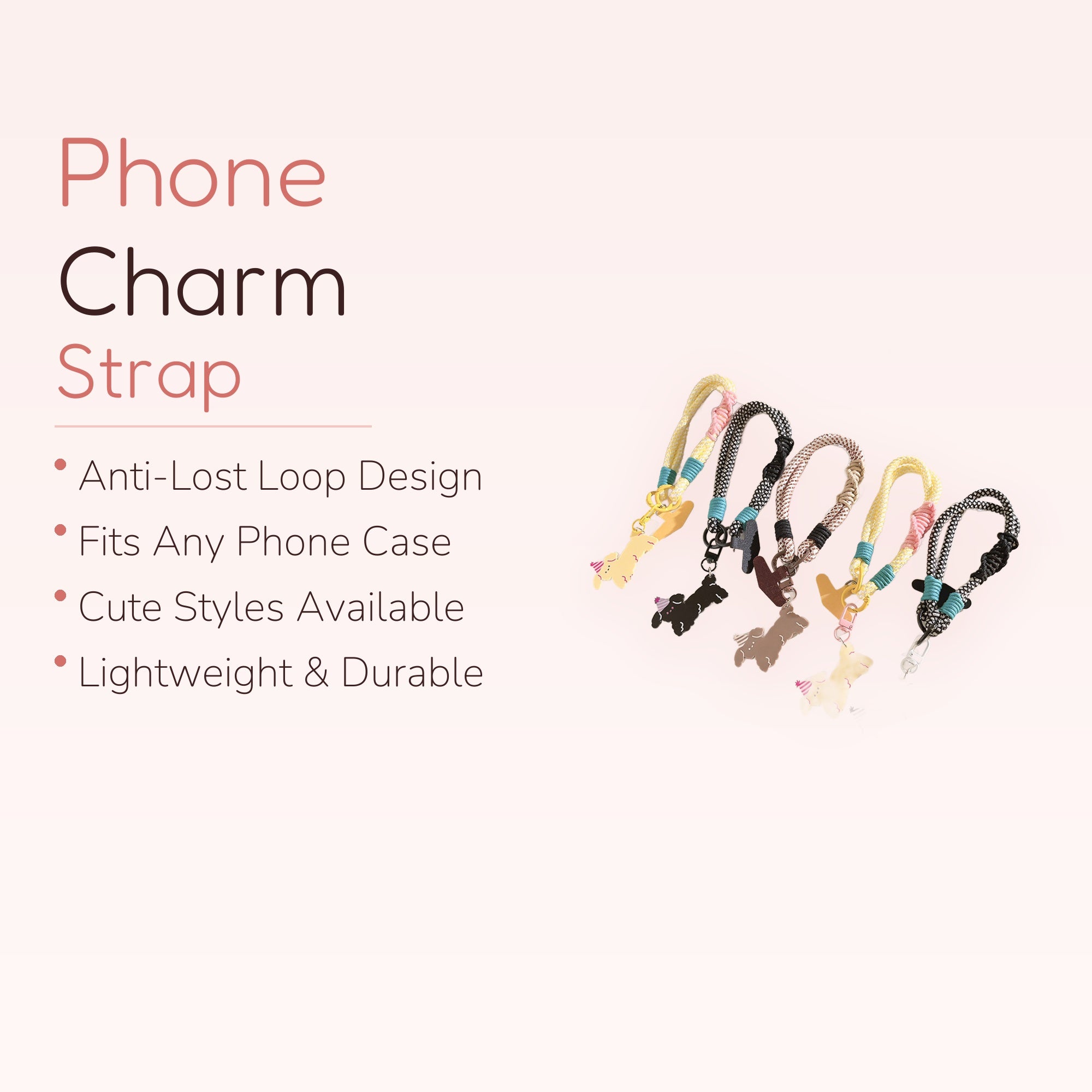 Cute Braided Rope Phone Charm Strap | Kawaii Animal Character Wrist Lanyard