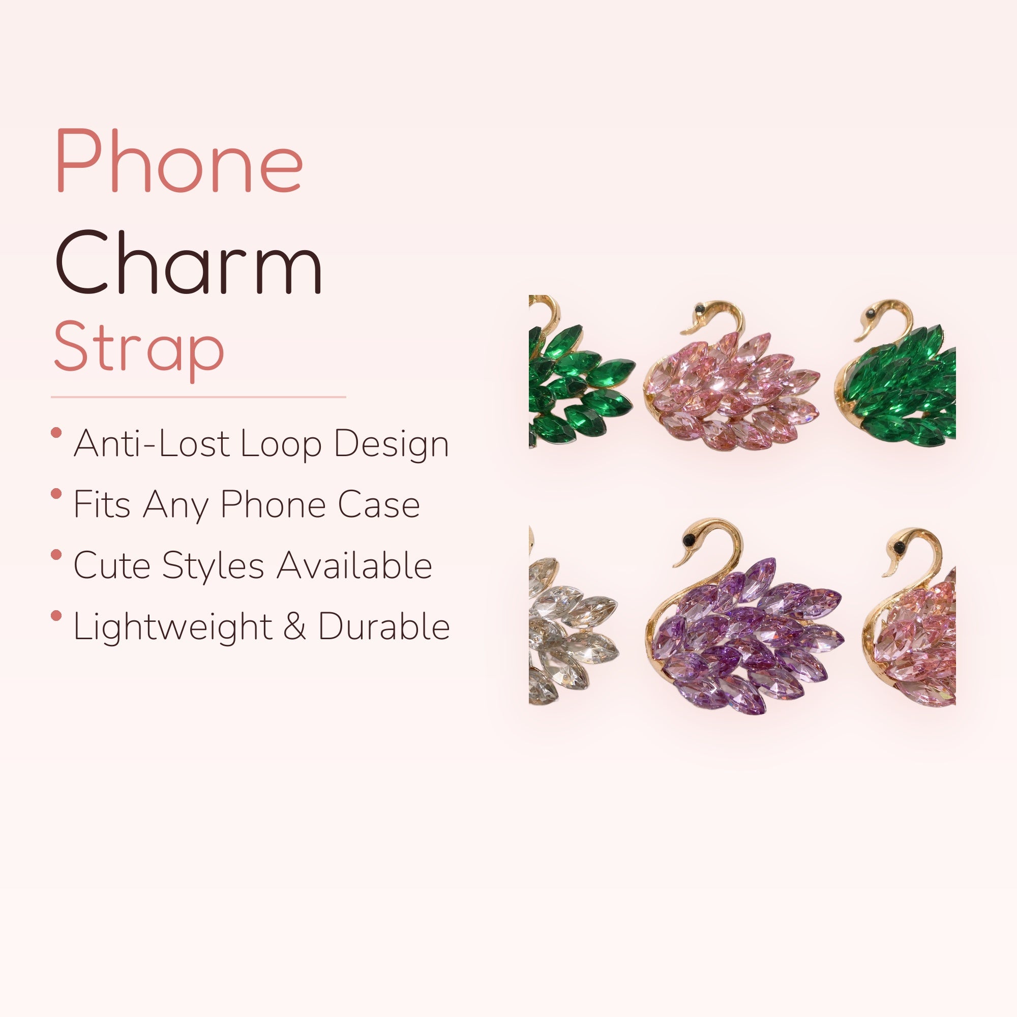 Sparkling Swan Phone Charm | Crystal Lanyard Accessory | Cute Kawaii Aesthetic | Y2K Phone Strap | Gift for Her