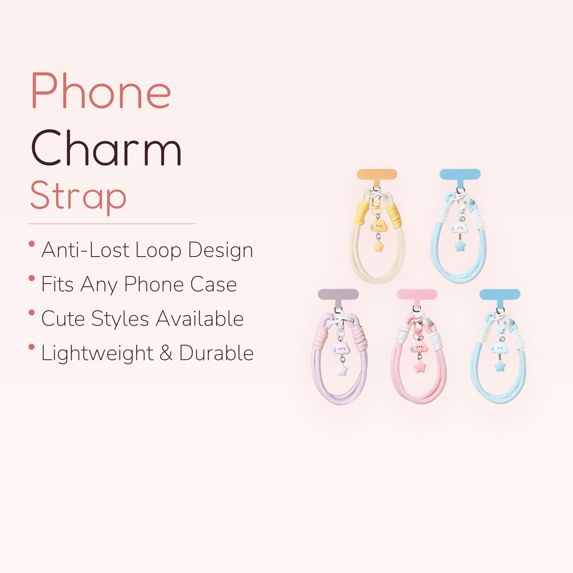 SIMPLYBUBBI — Braided Cloud & Star Cell Phone Wrist Strap | Soft Pastel Lanyard
