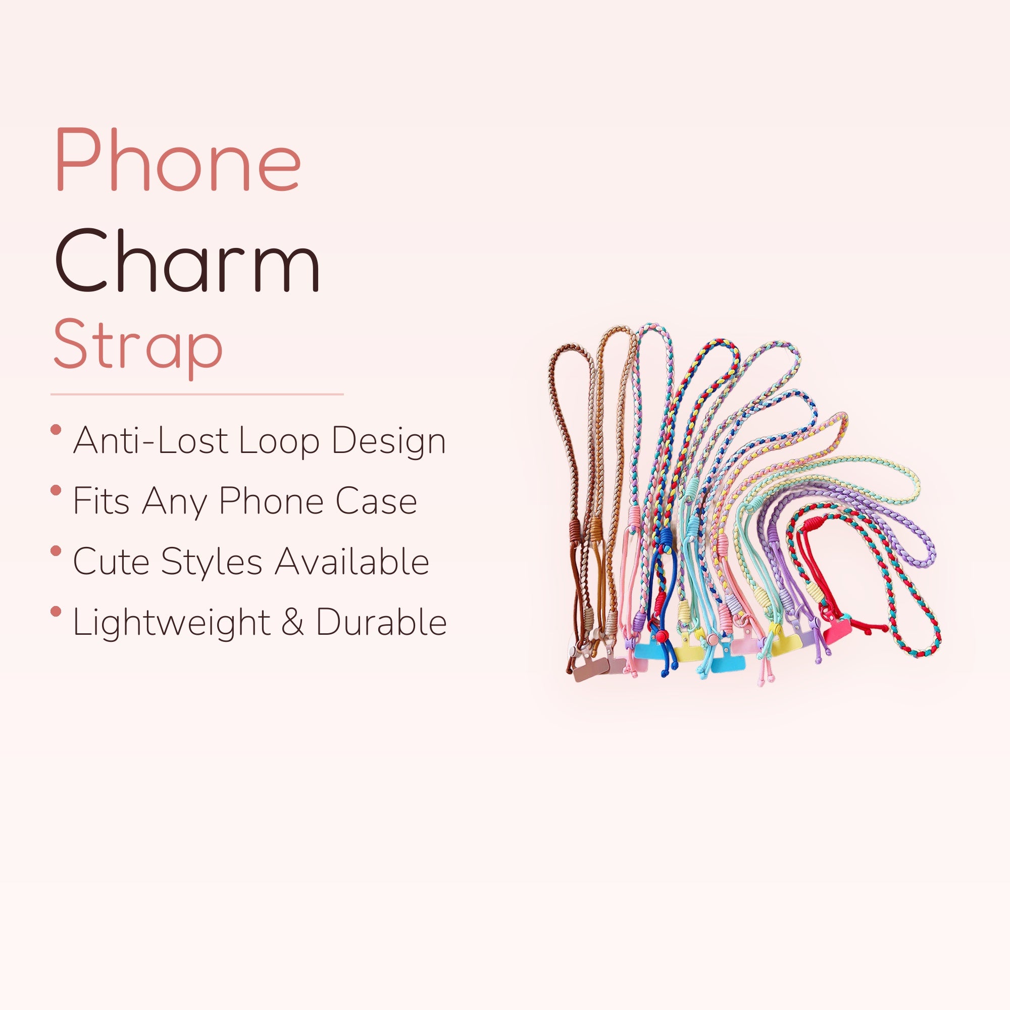 Braided Multi-Color Phone Charm Lanyard | Aesthetic Woven Strap for Phone Case