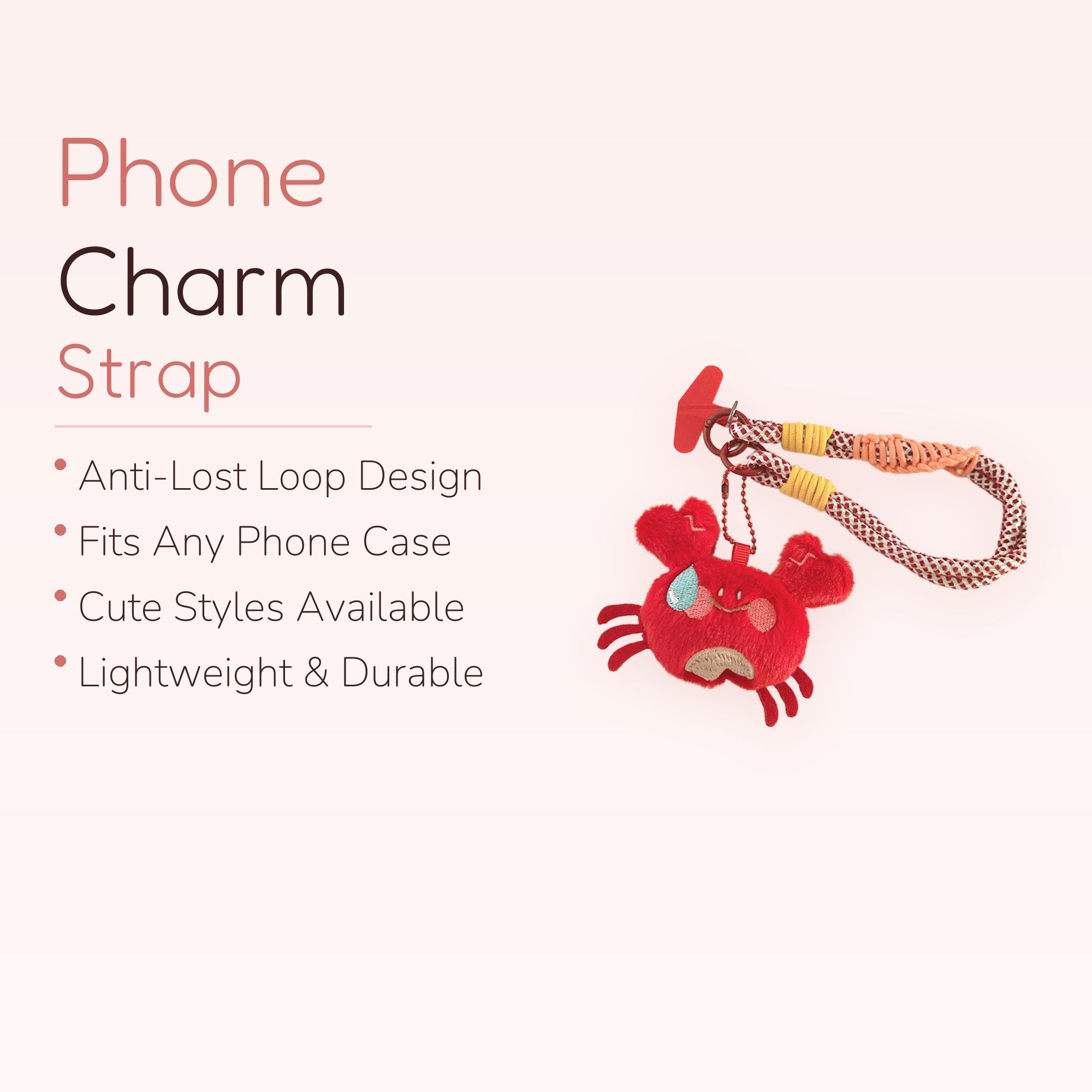 Cute Red Fluffy Crab Phone Charm | Kawaii Animal Wrist Strap Lanyard