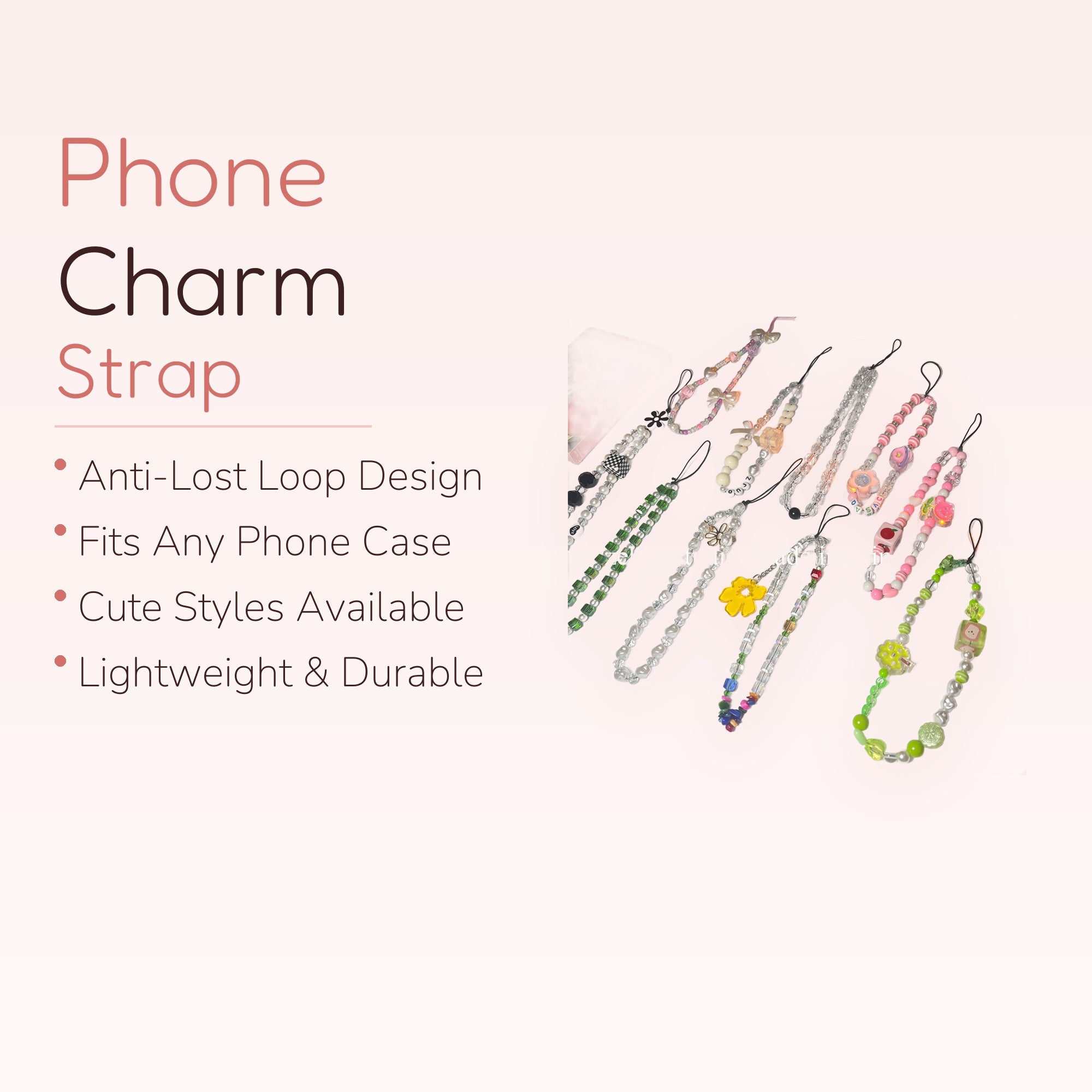 Kawaii Beaded Phone Charm Strap | Cute Wrist Lanyard Accessory