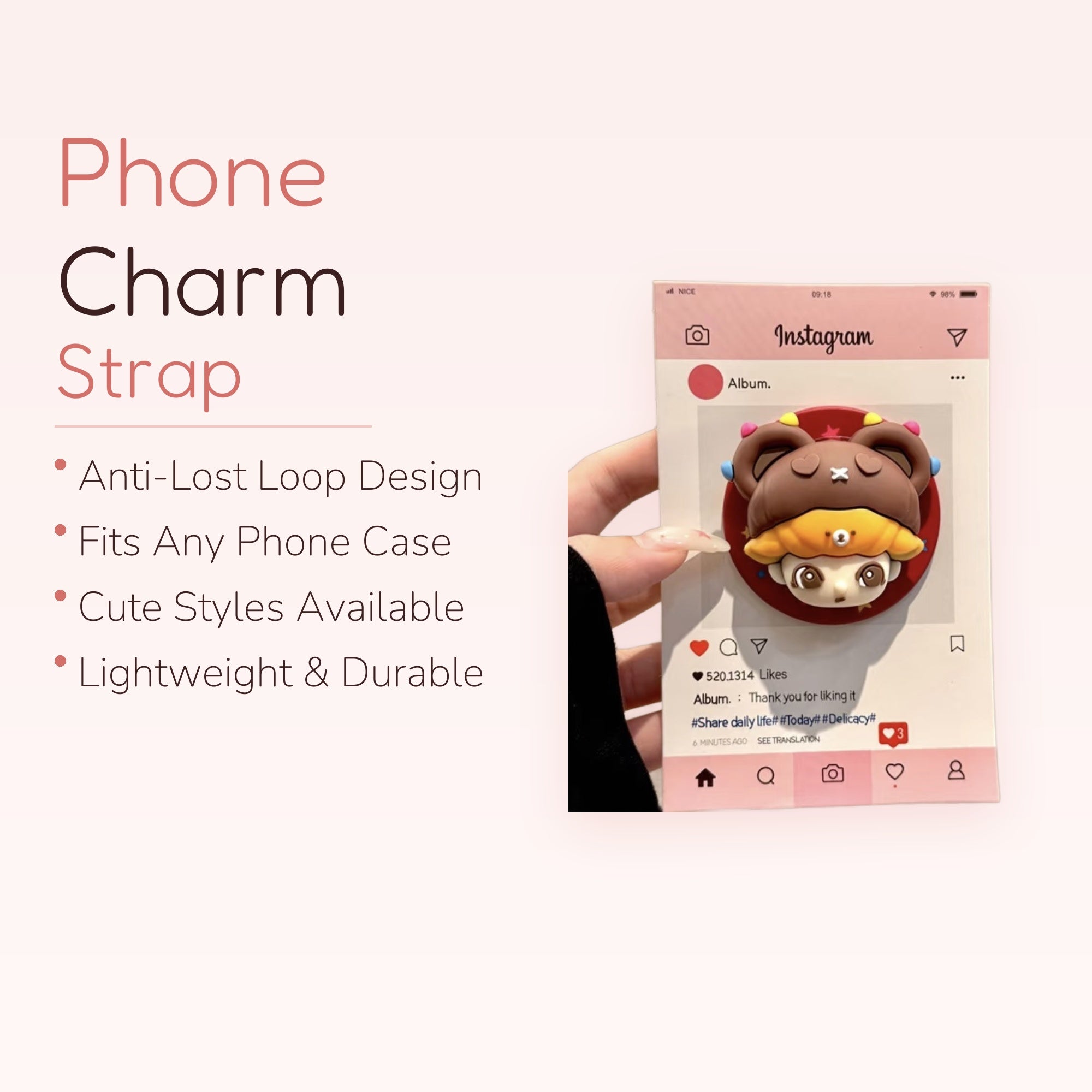 Kawaii Instagram Post Phone Grip | Cute Bear Character Pop Socket Stand