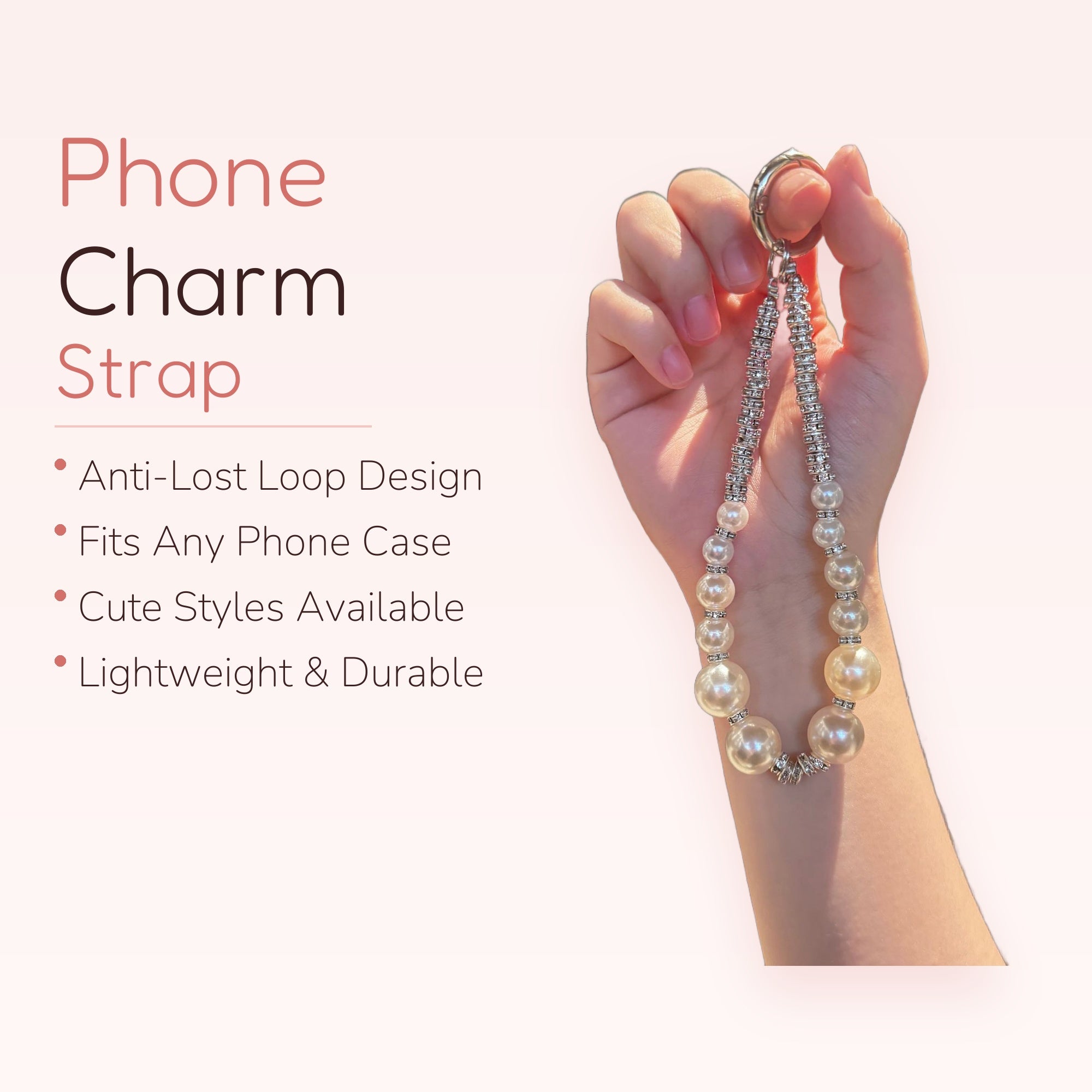 Sparkling Pearl Phone Charm Strap | Elegant Beaded Wrist Lanyard