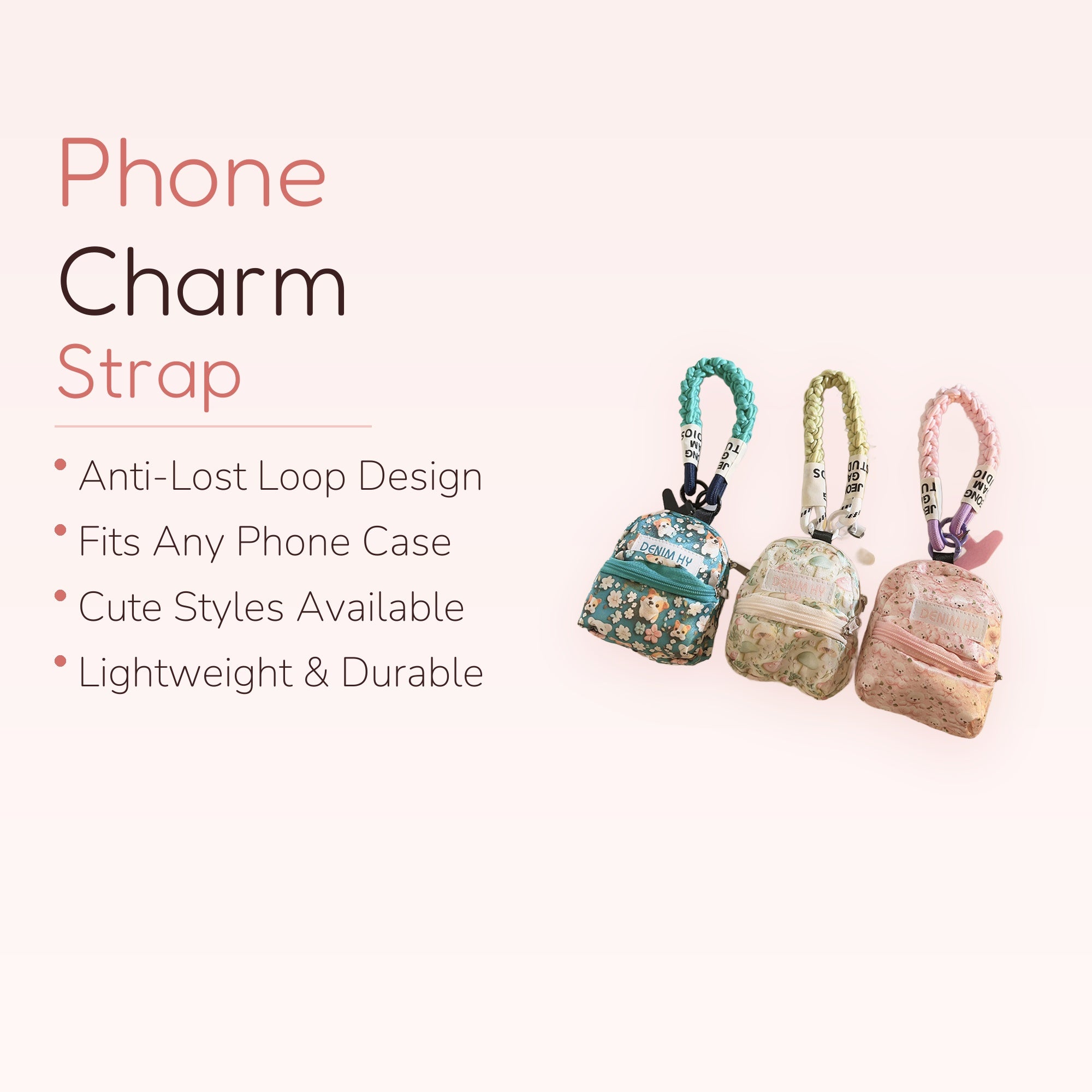 Kawaii Mini Backpack Phone Charm | Cute Patterned Wrist Strap Keychain