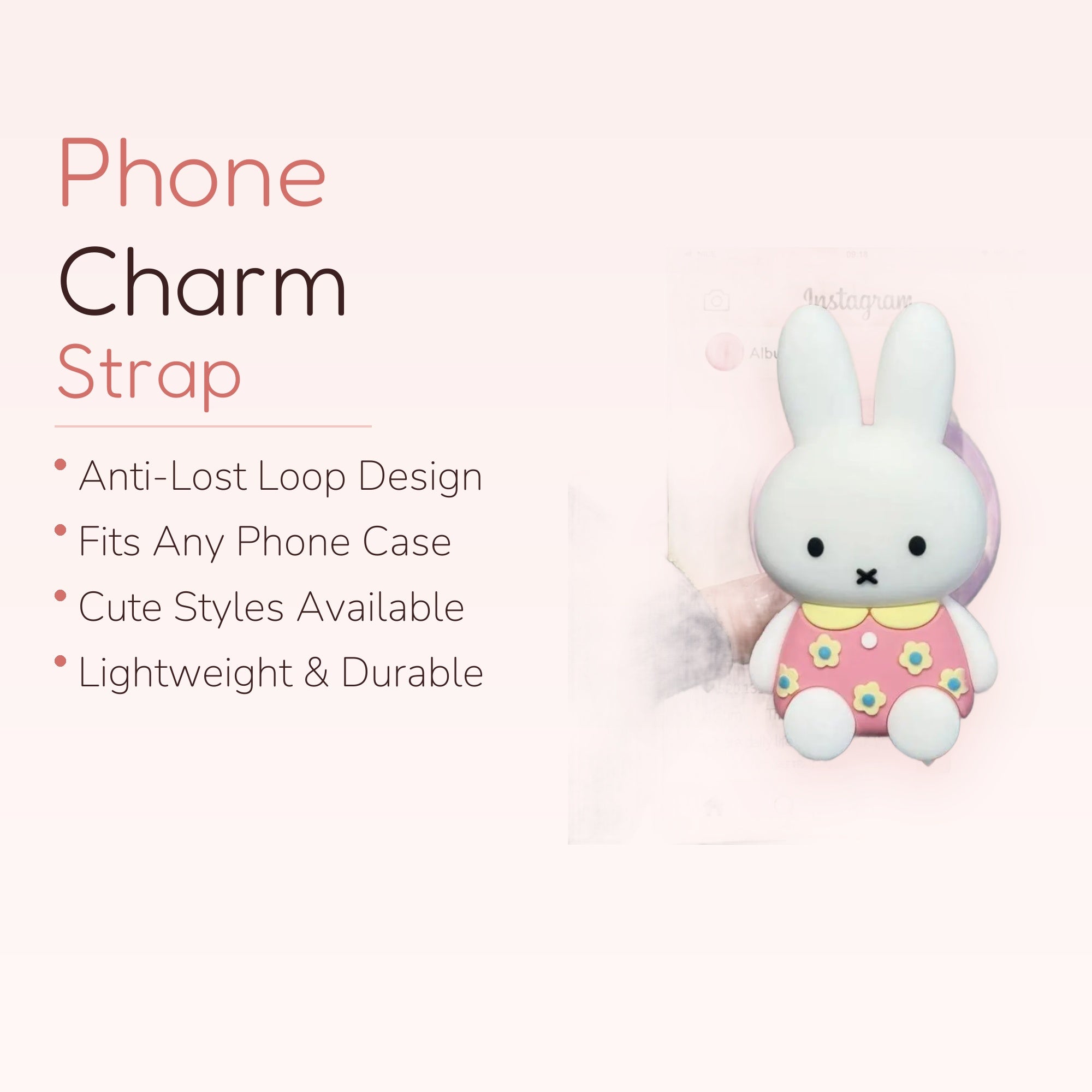 Cute Miffy Bunny Phone Grip | Pink Floral Dress Pop Socket Stand