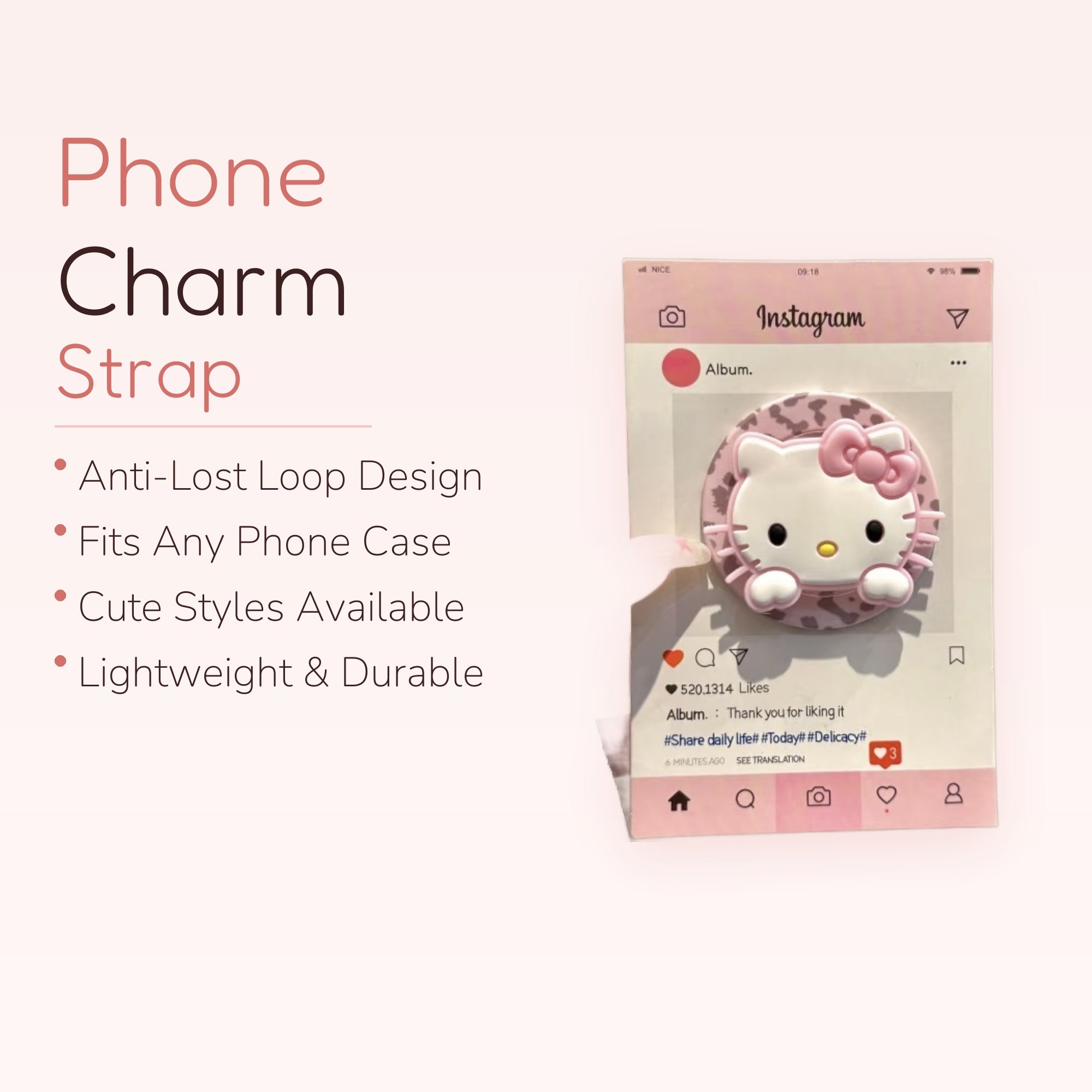 Pink Hello Kitty Leopard Print Phone Grip | Kawaii Pop Socket Stand