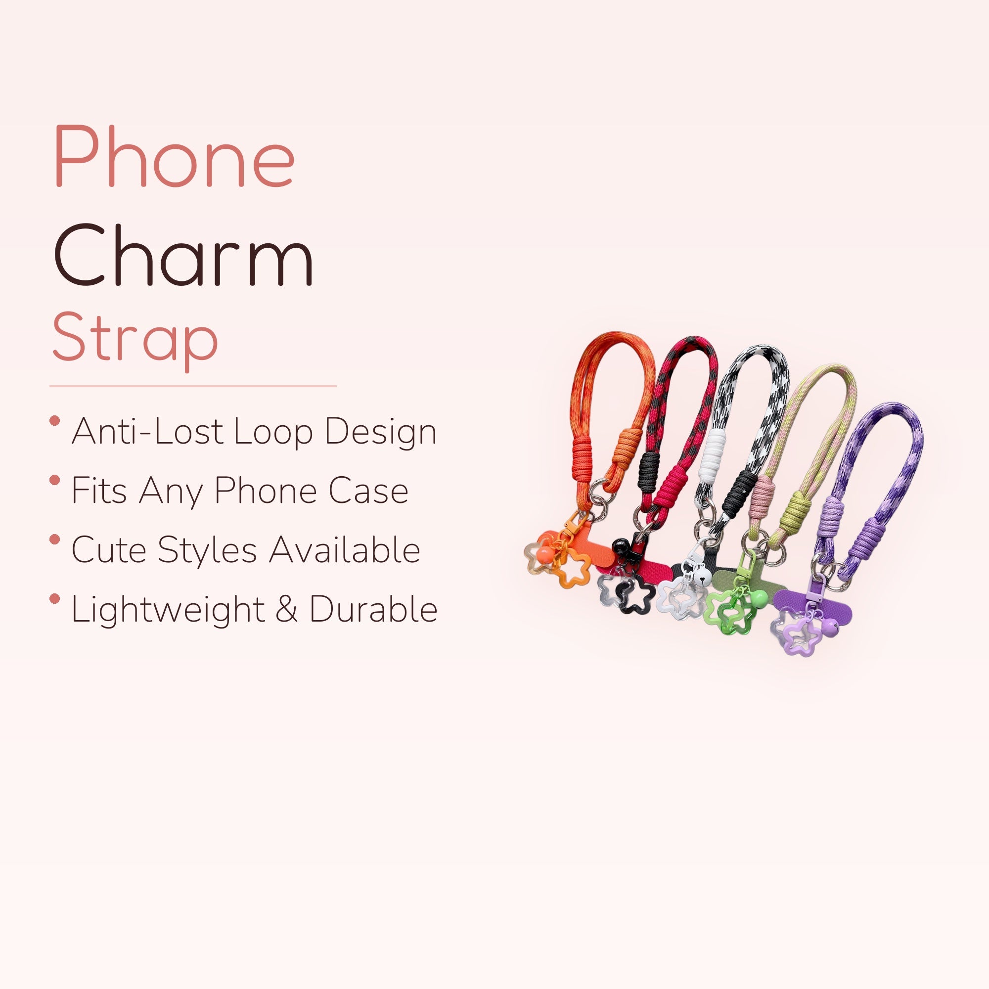 Colorful Braided Rope Phone Charm Strap | Aesthetic Star & Bell Wrist Lanyard