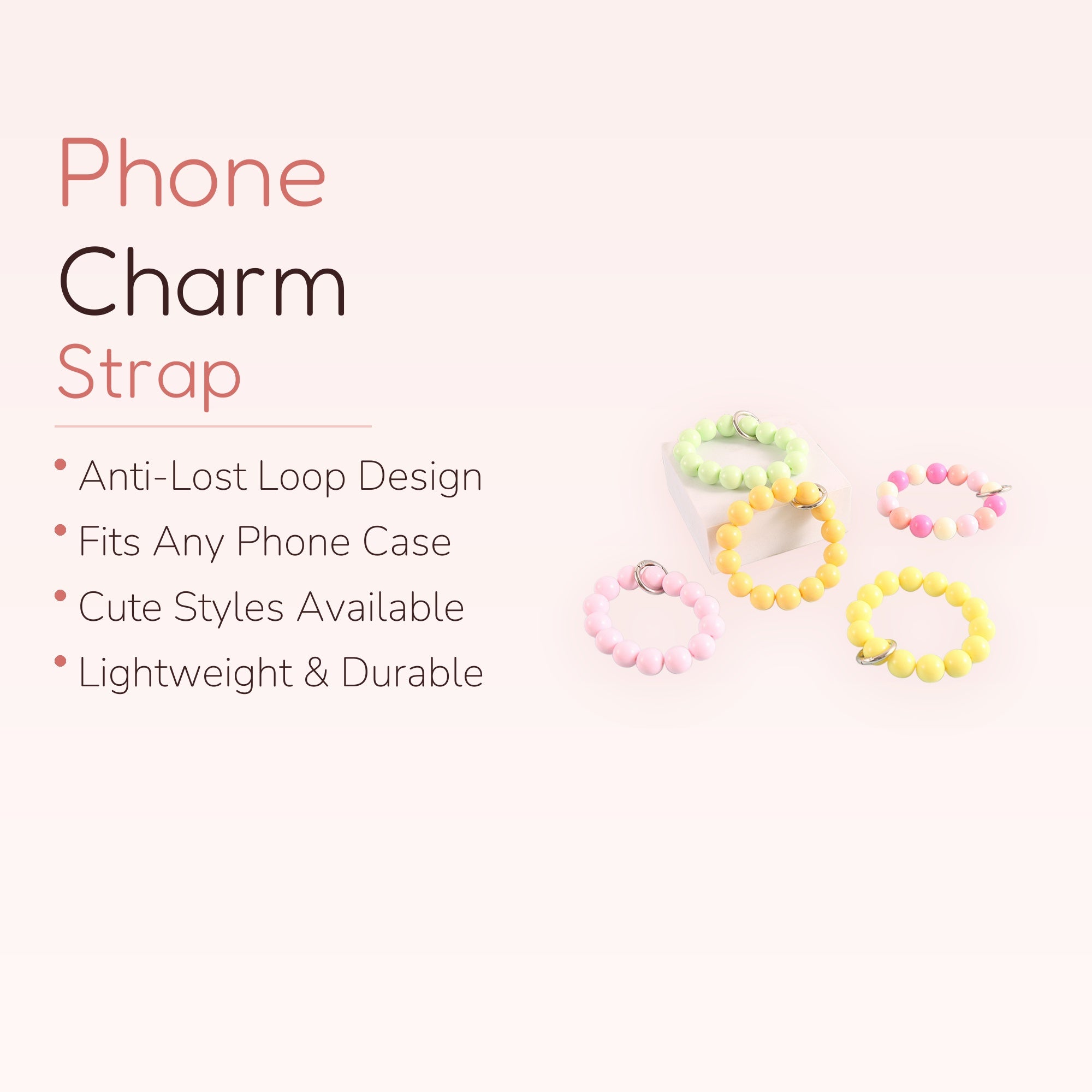 Chunky Bead Phone Charm Strap | Pastel Wrist Lanyard Keychain