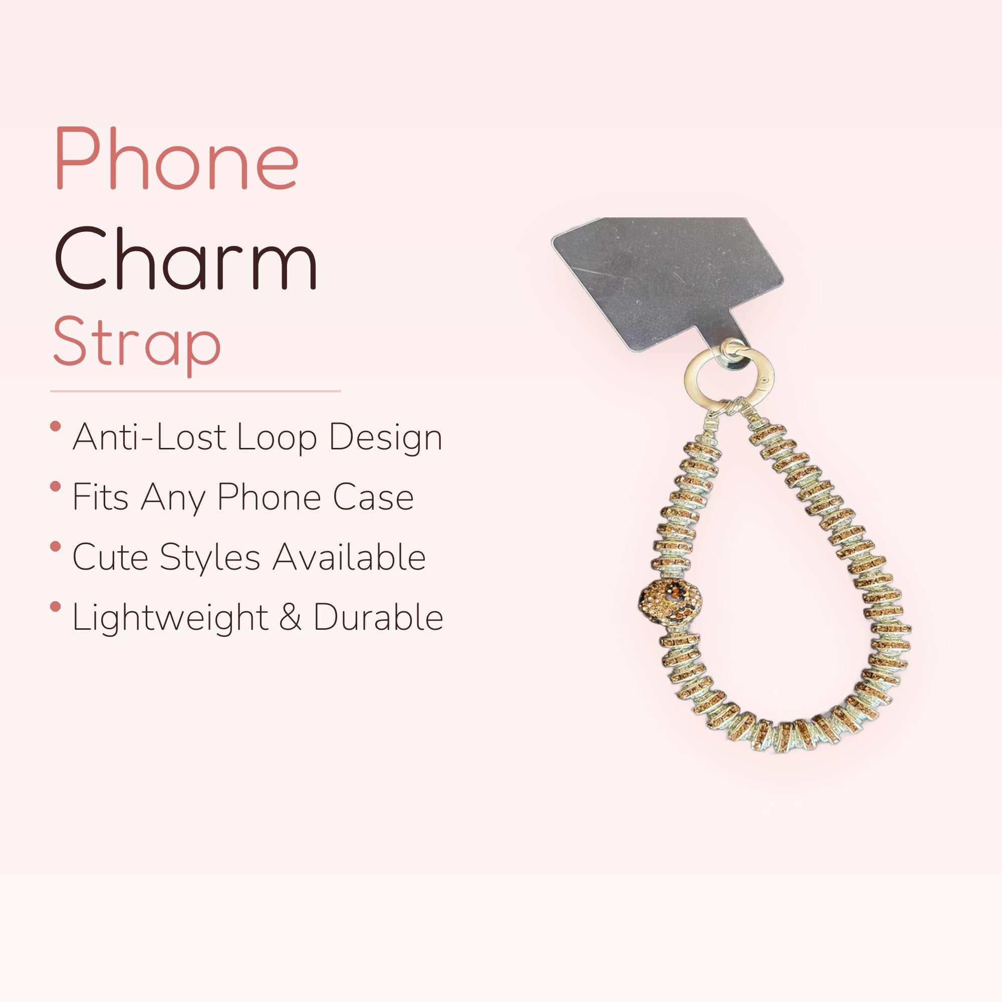 Sparkly Leopard Print Phone Charm Strap | Aesthetic Crystal Beaded Wrist Lanyard